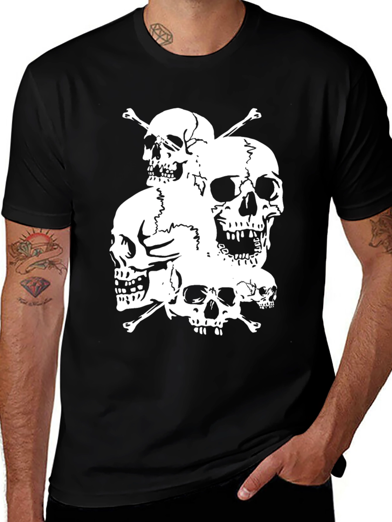 Skull Pile Graphic Tee - Black Cotton T-Shirt