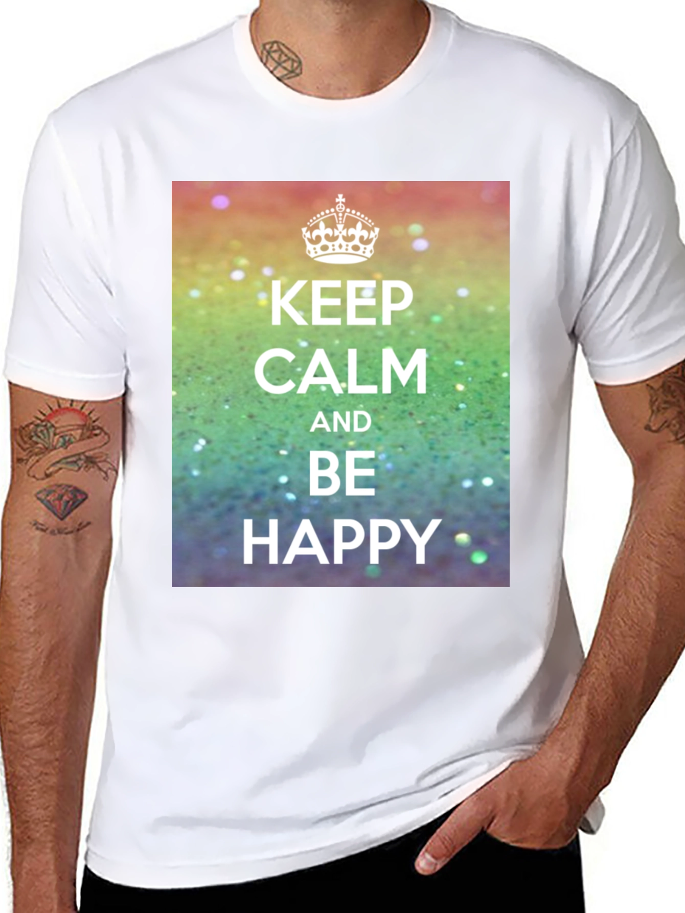 Keep Calm T-Shirt - Rainbow Sparkle Design