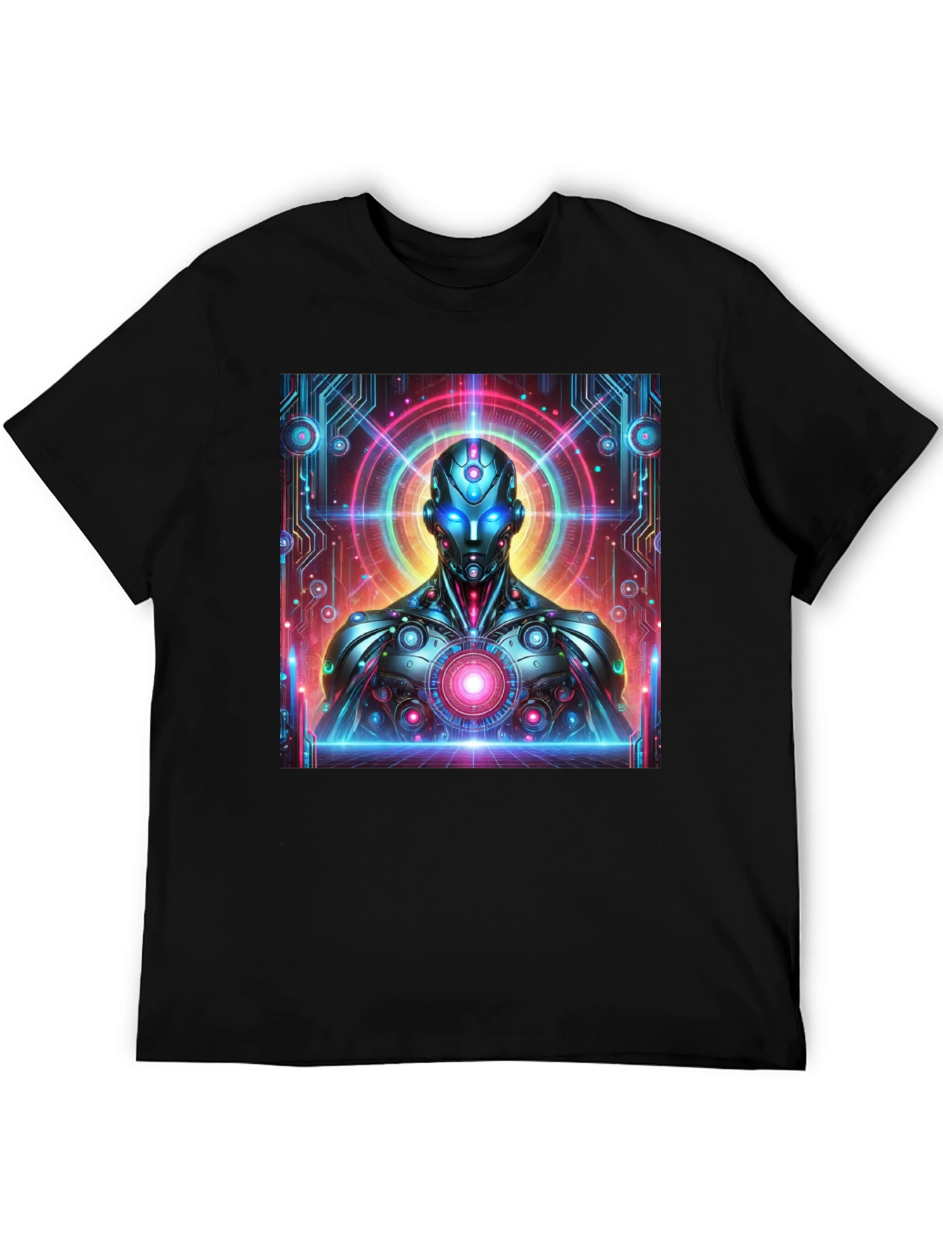 Futuristic Robot Graphic Tee - Black