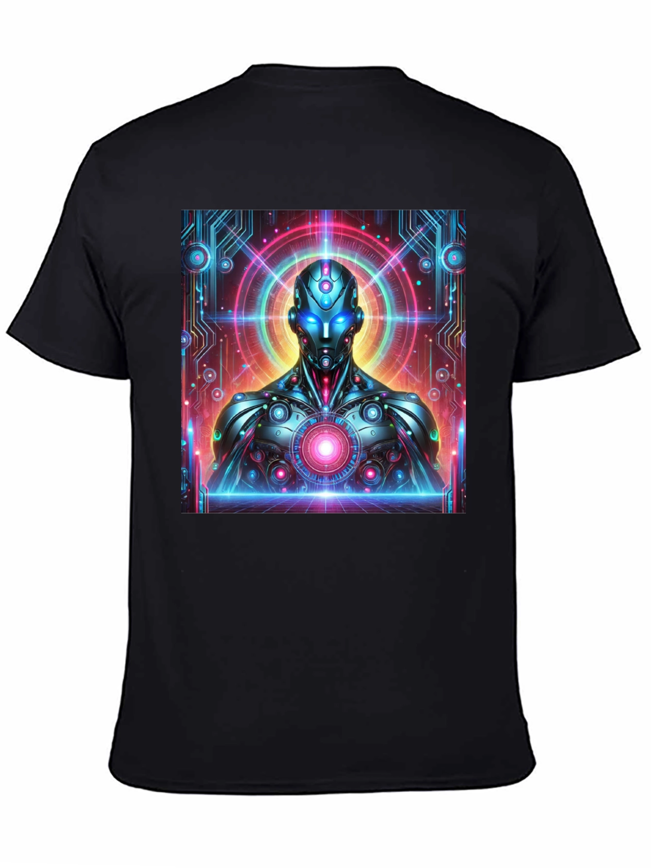 Futuristic Robot Graphic Tee - Black