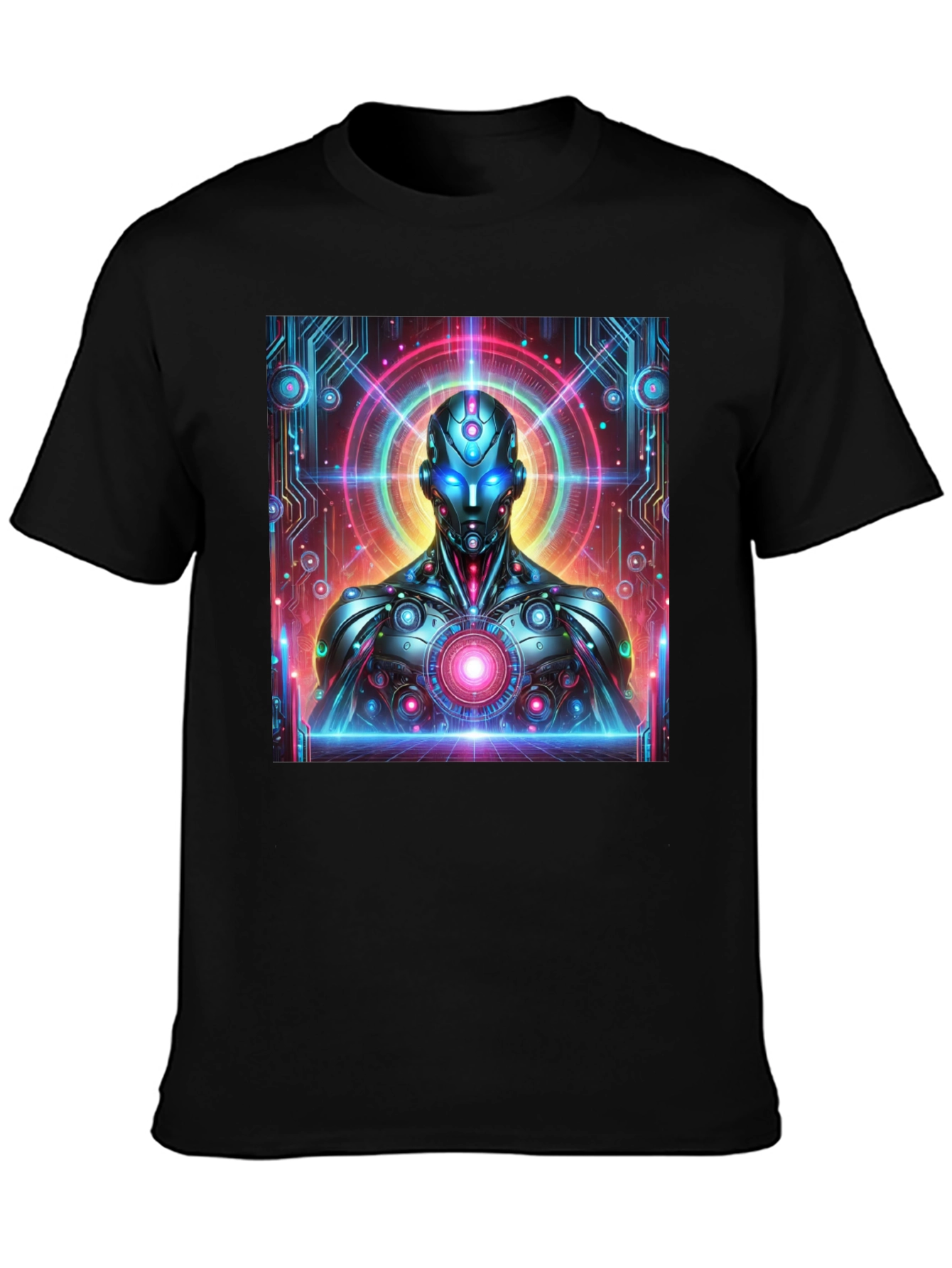Futuristic Robot Graphic Tee - Black