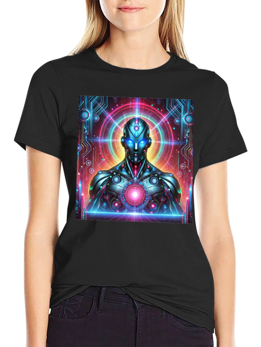 Futuristic Robot Graphic Tee - Black