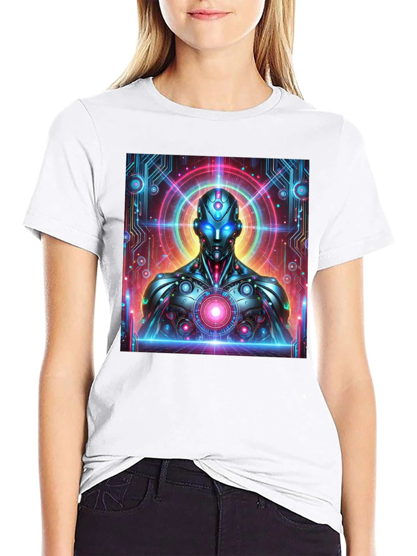 Futuristic Robot Graphic Tee - Black