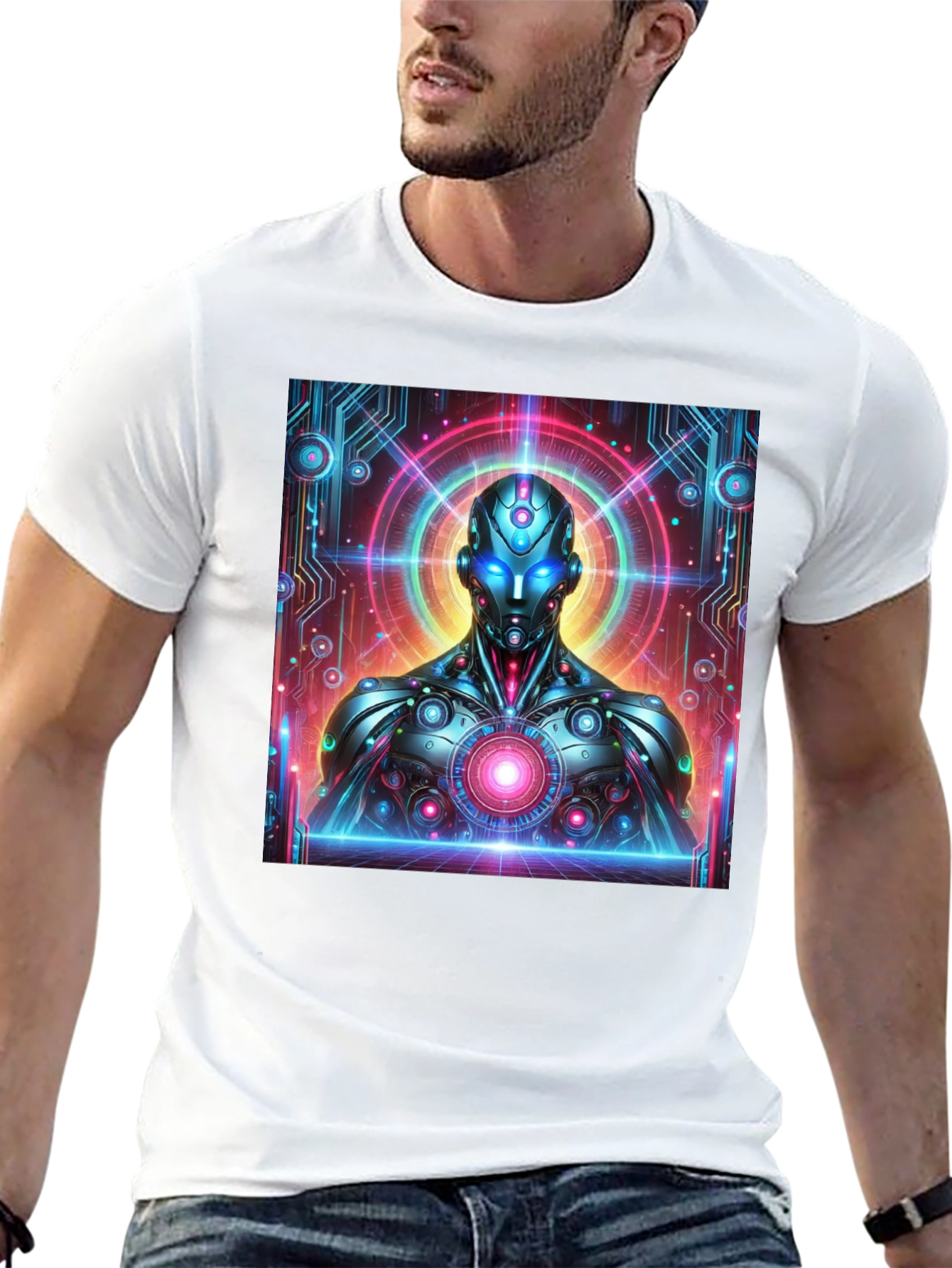 Futuristic Robot Graphic Tee - Black