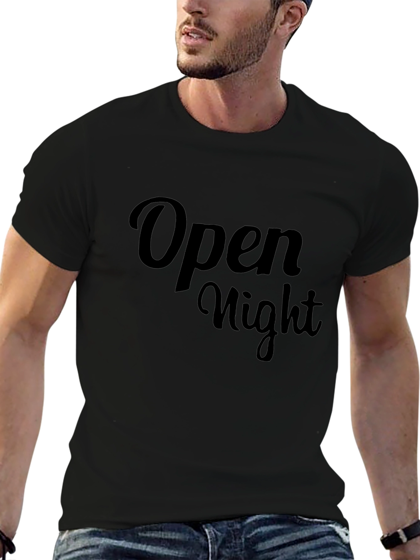 Open Night Black Cotton T-Shirt