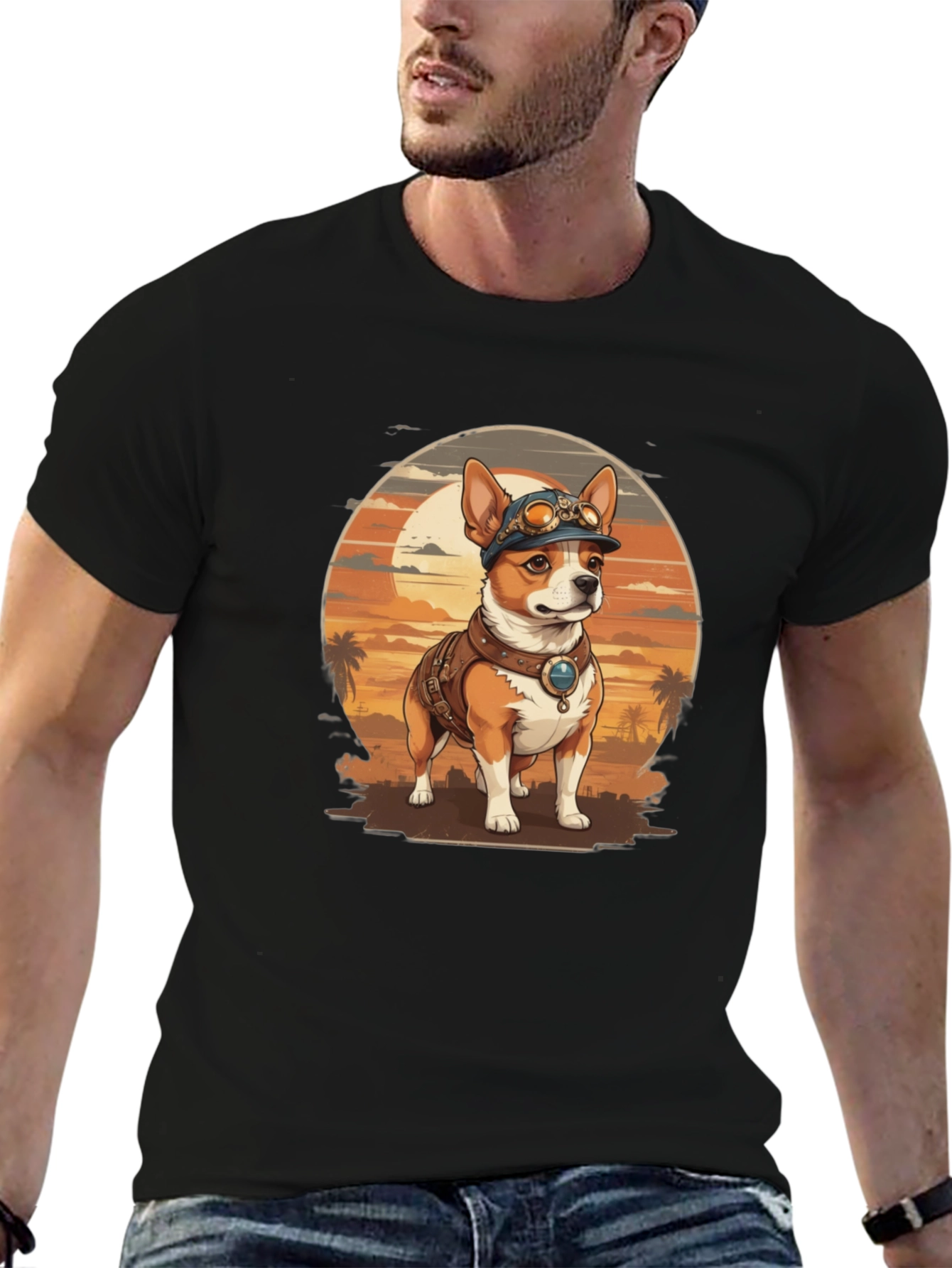Steampunk Dog Graphic Tee - Retro Canine T-Shirt