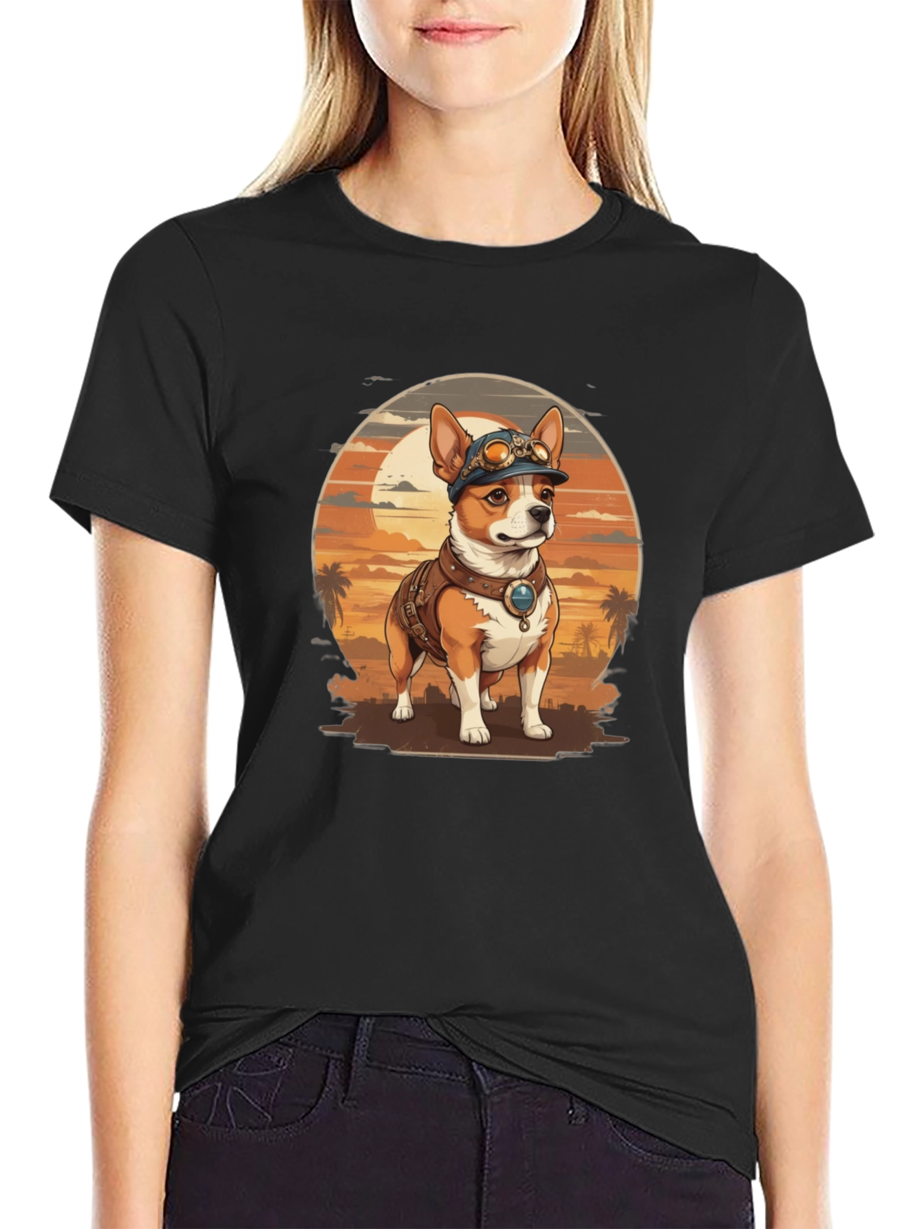 Steampunk Dog Graphic Tee - Retro Canine T-Shirt