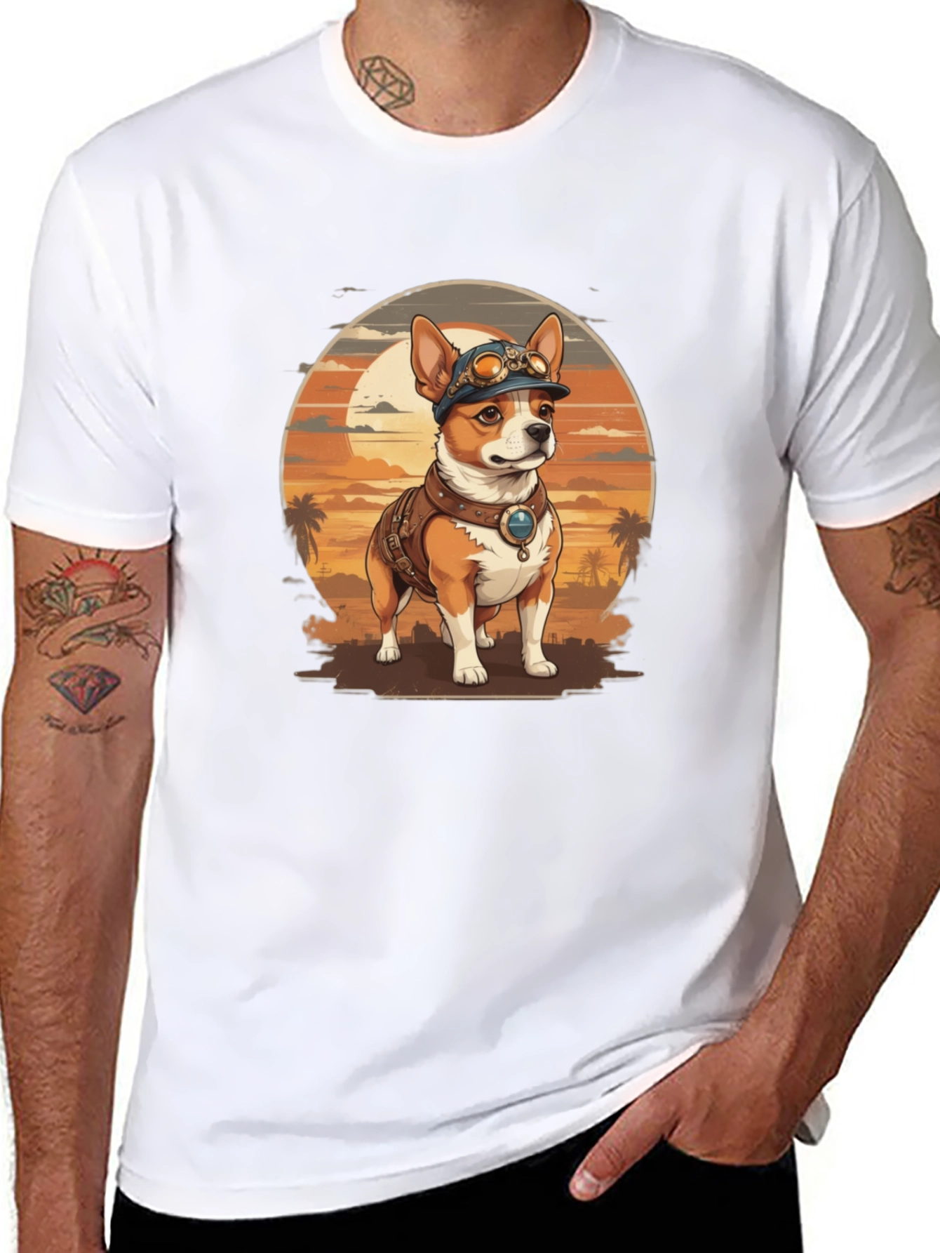 Steampunk Dog Graphic Tee - Retro Canine T-Shirt