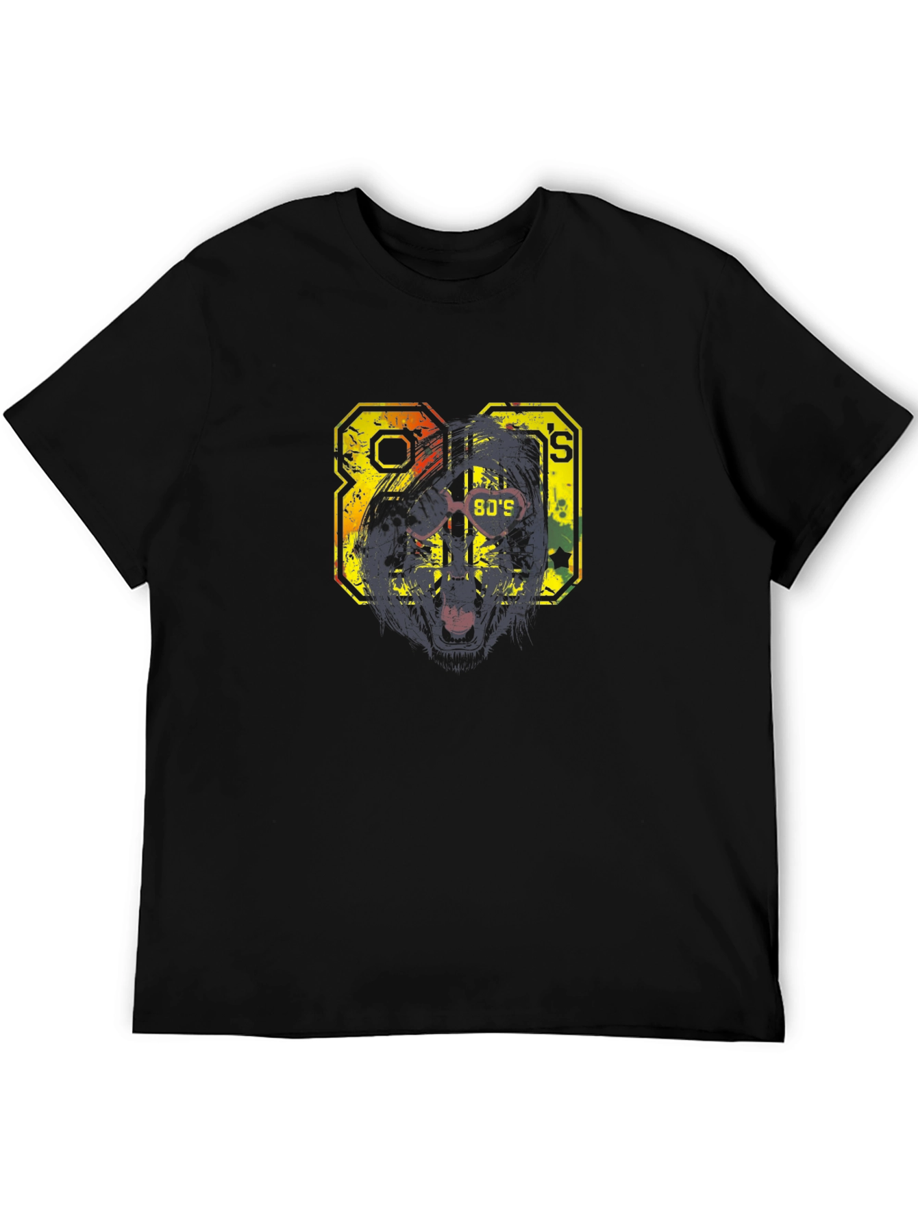 Retro 80s Graphic Print Black T-Shirt