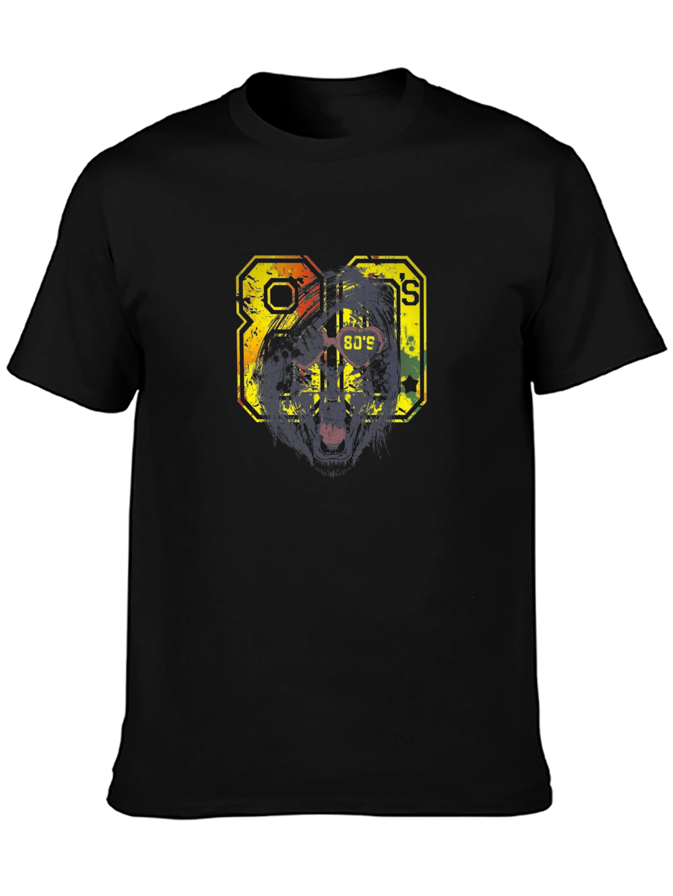 Retro 80s Graphic Print Black T-Shirt
