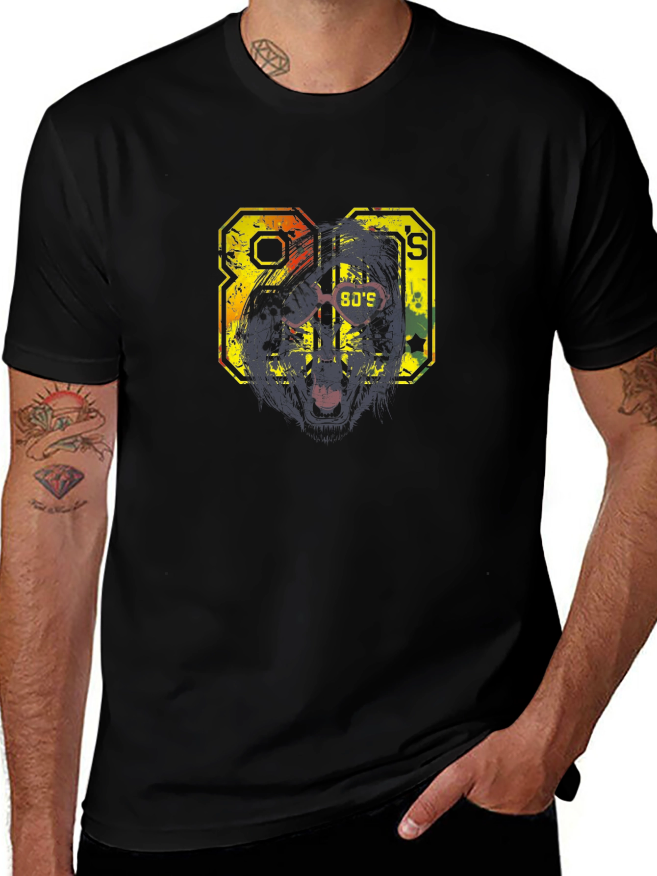 Retro 80s Graphic Print Black T-Shirt