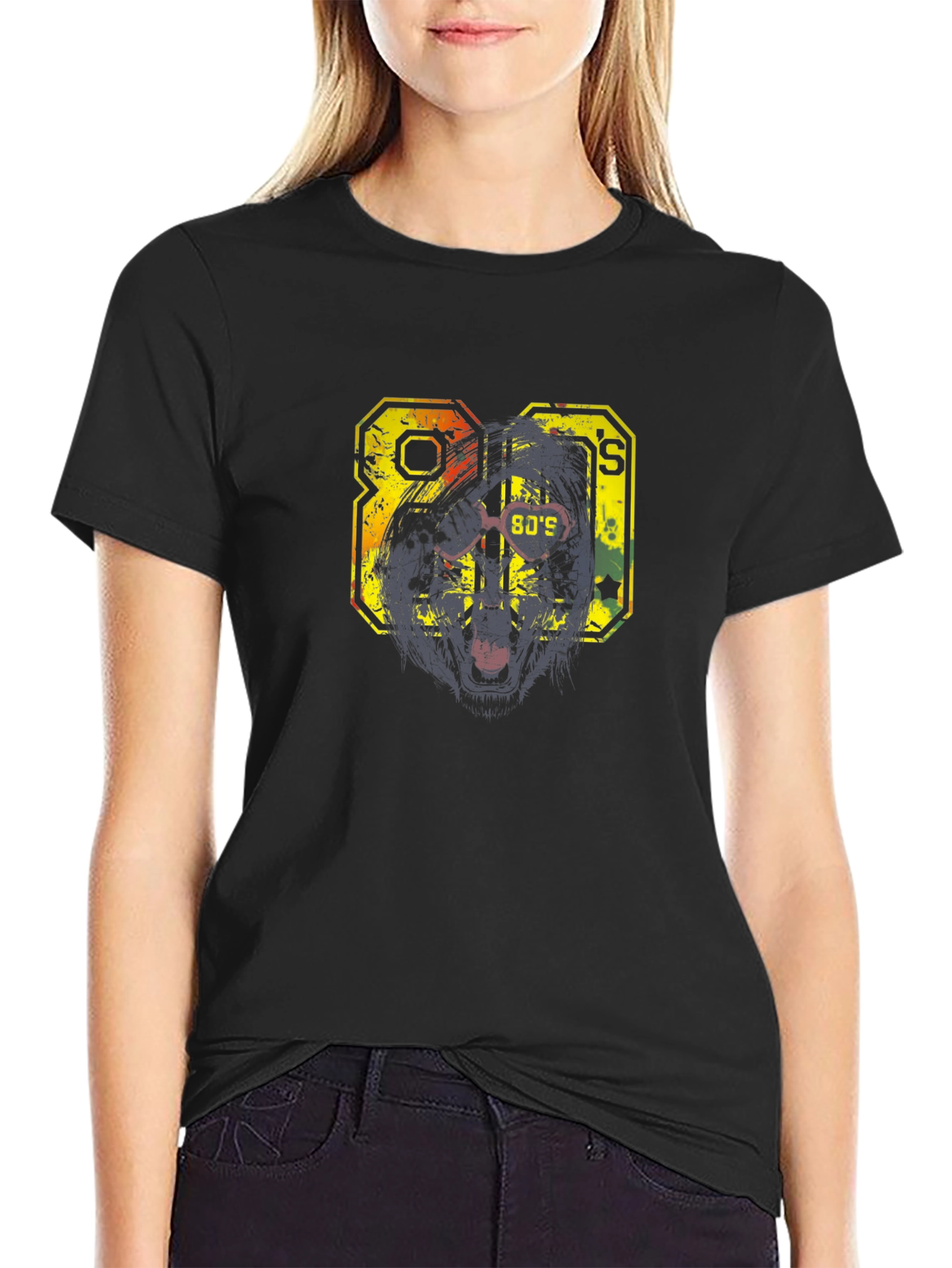 Retro 80s Graphic Print Black T-Shirt