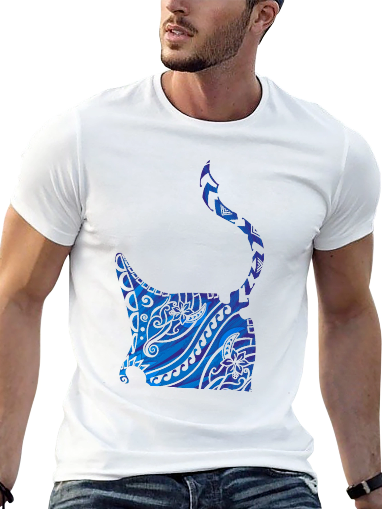 Tribal Manta Ray Graphic Tee - Black T-Shirt