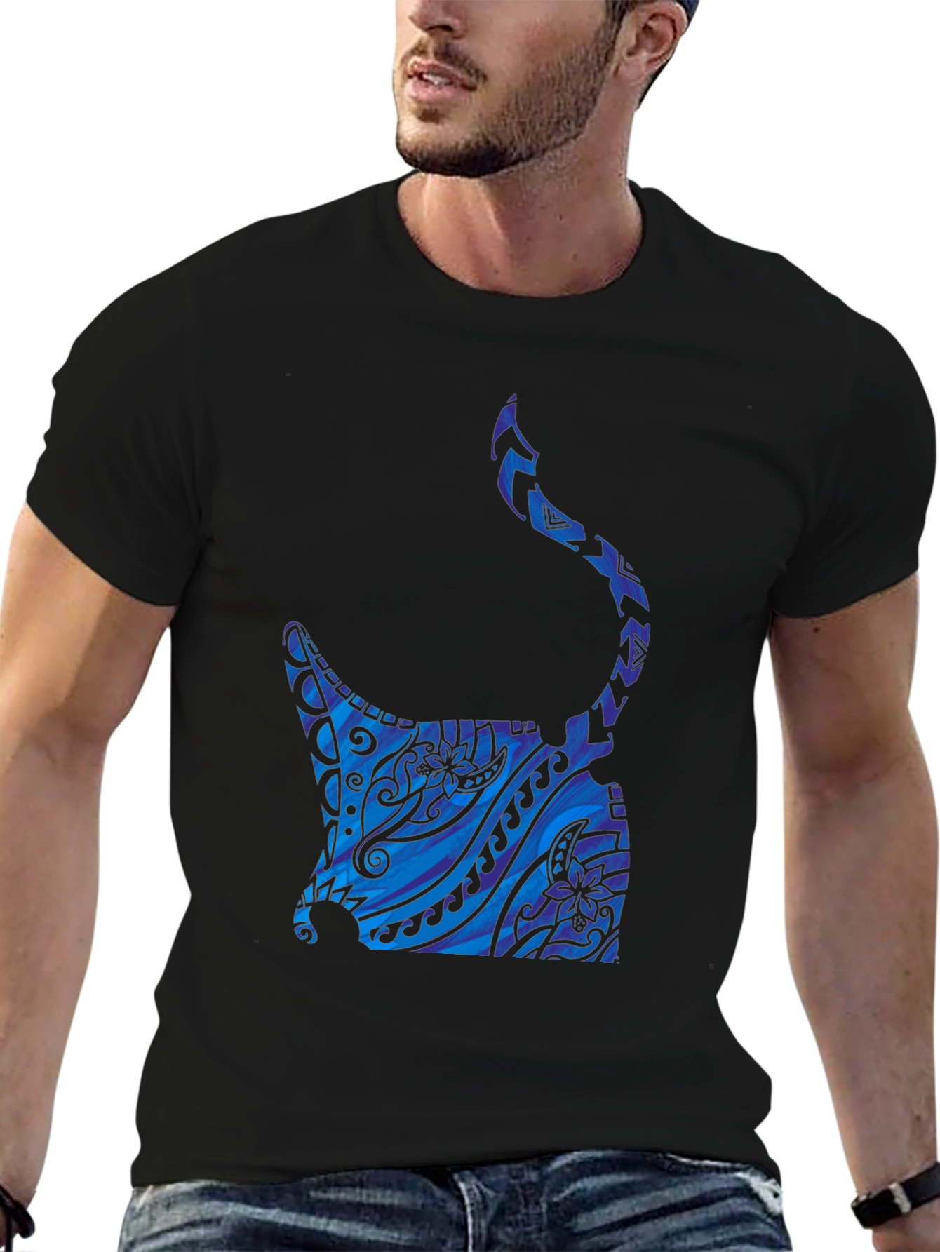 Tribal Manta Ray Graphic Tee - Black T-Shirt