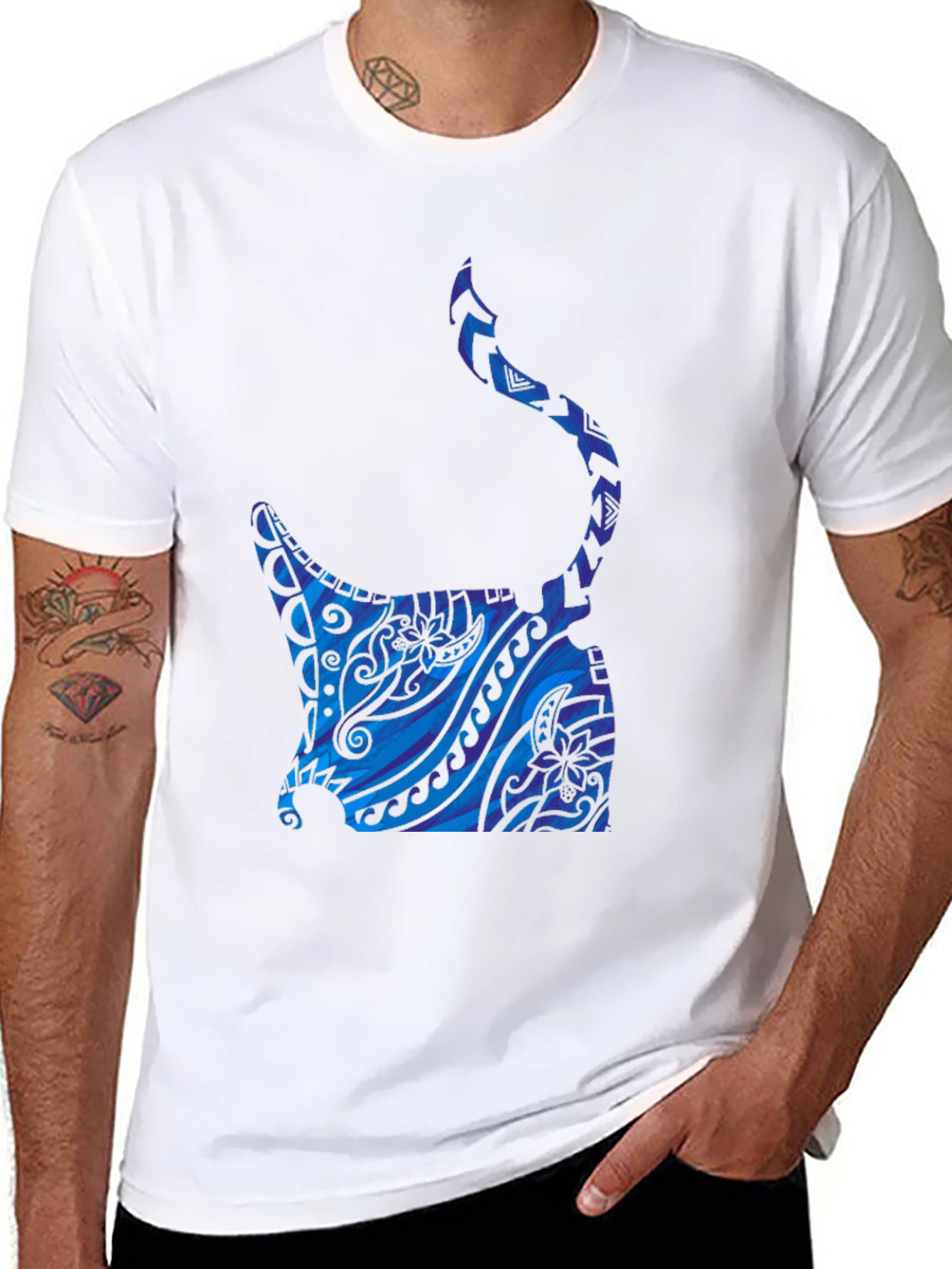 Tribal Manta Ray Graphic Tee - Black T-Shirt