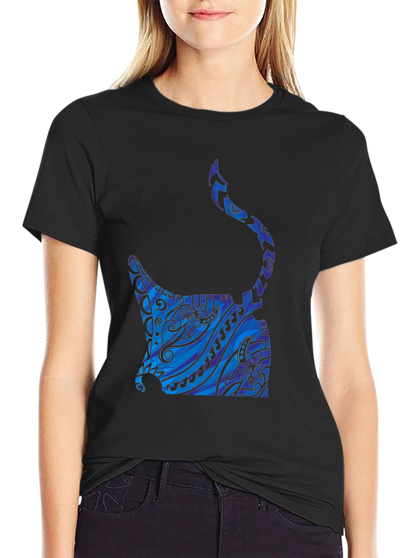 Tribal Manta Ray Graphic Tee - Black T-Shirt