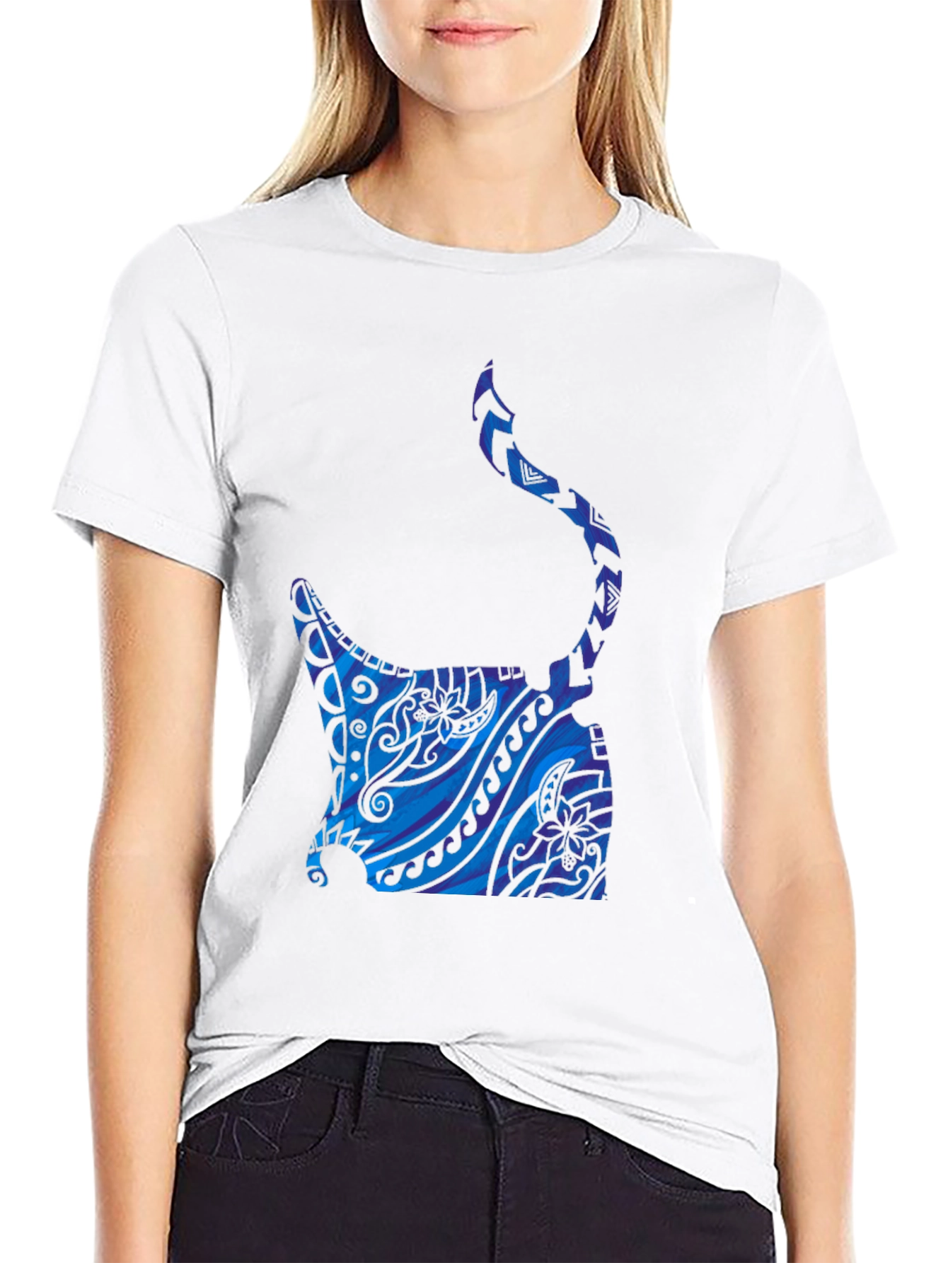 Tribal Manta Ray Graphic Tee - Black T-Shirt