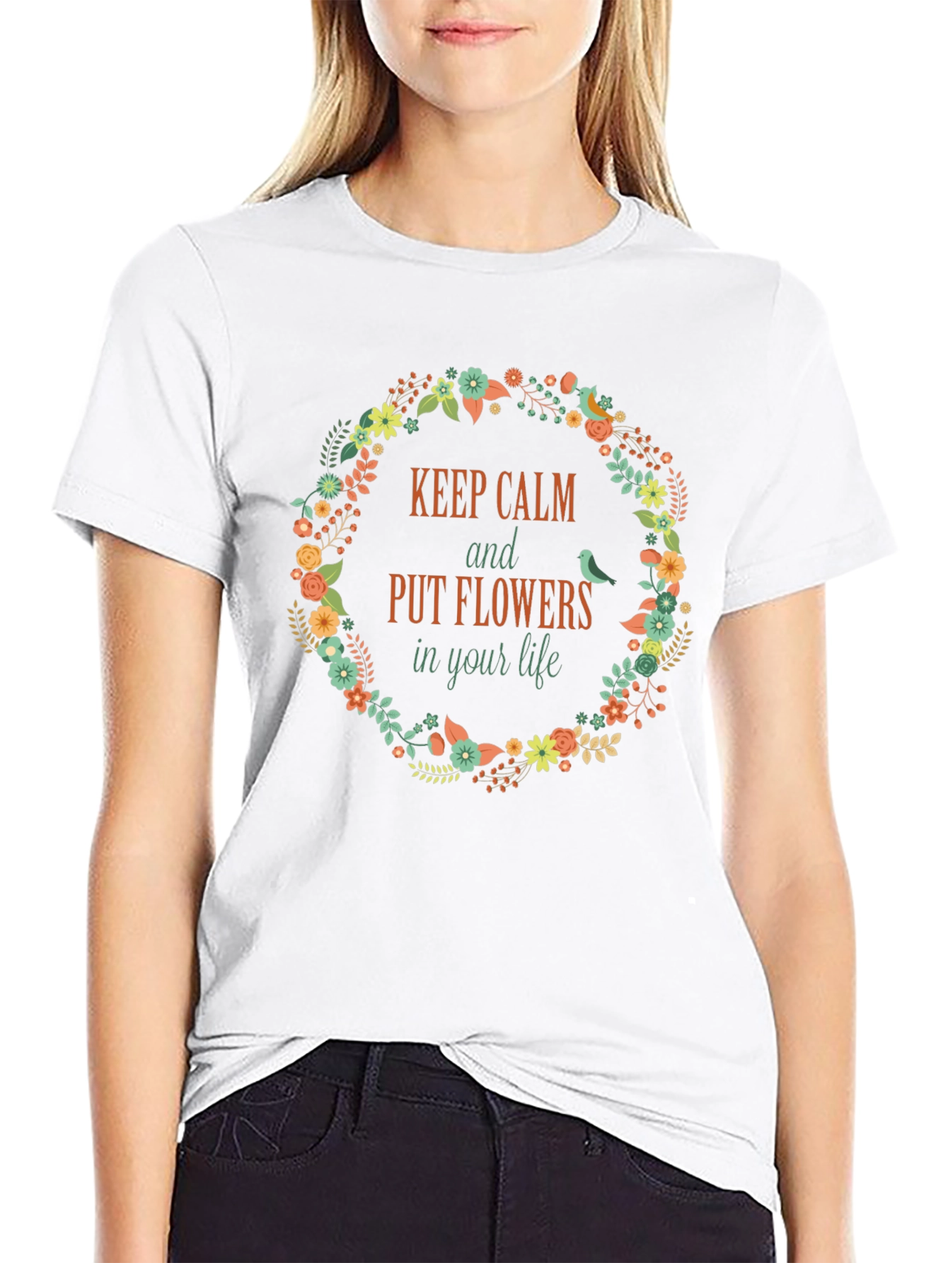Keep Calm Flowers T-Shirt - Stylish Graphic Tee