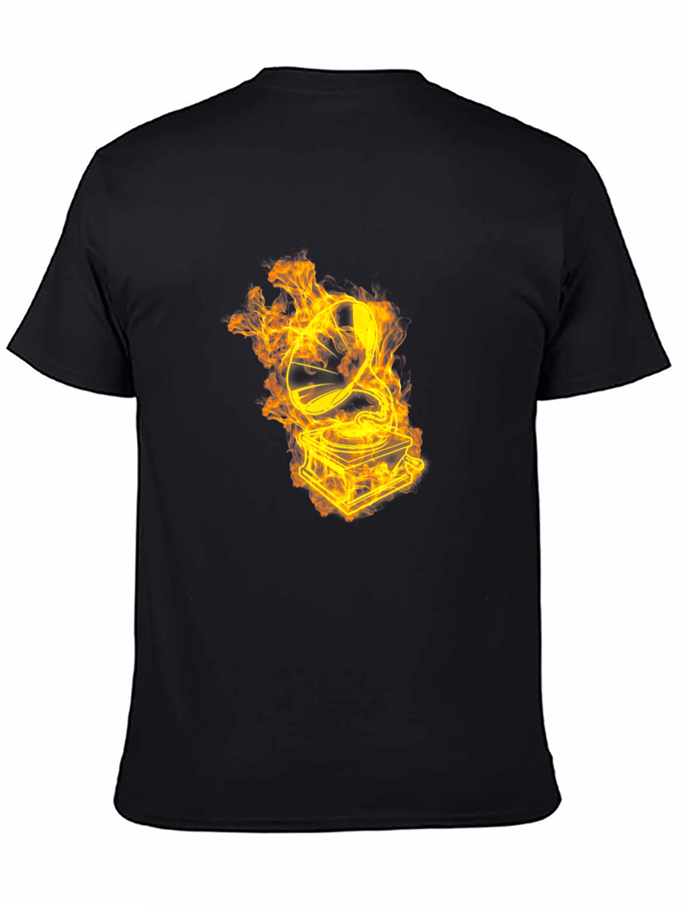Flaming Turntable Graphic T-Shirt - Black