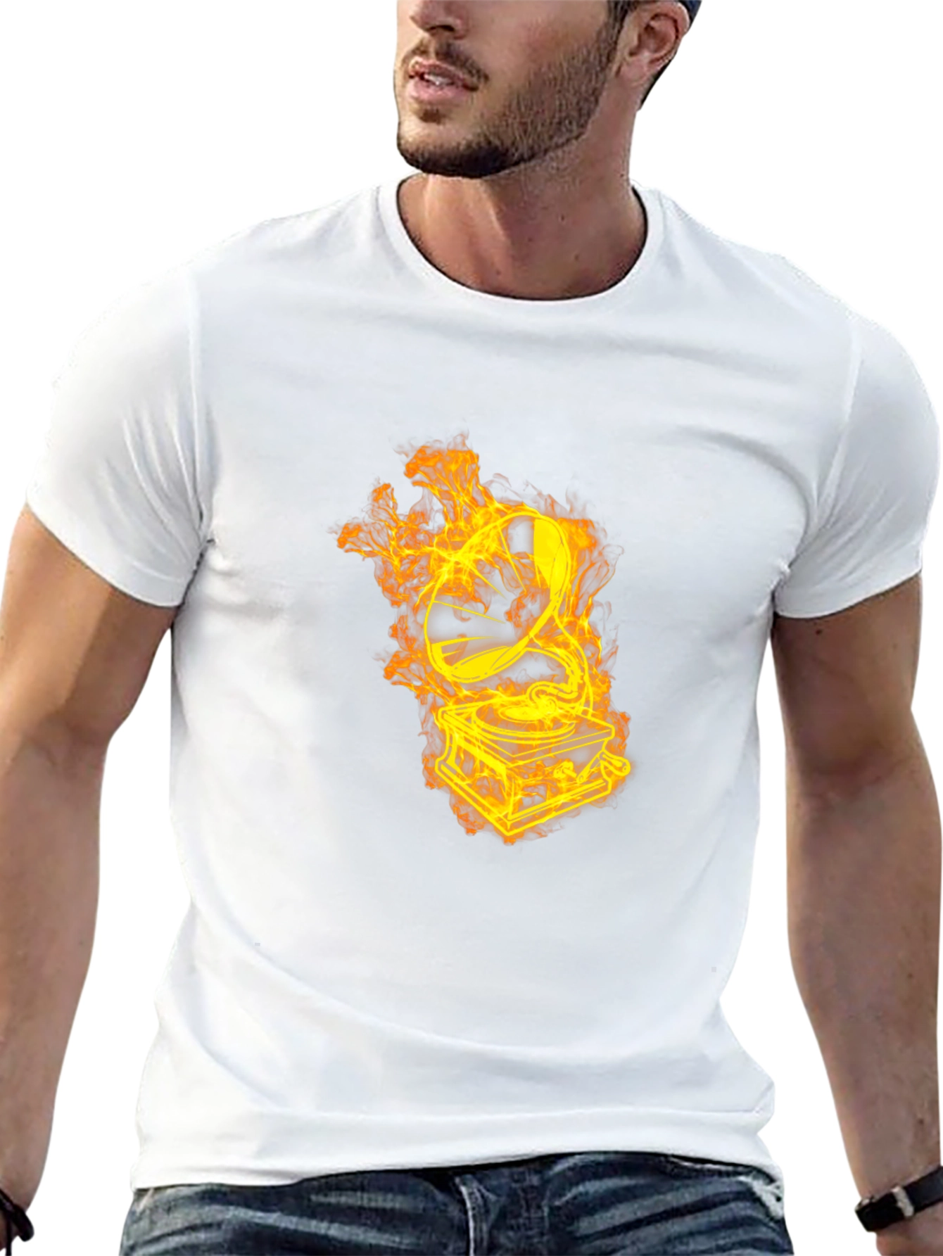 Flaming Turntable Graphic T-Shirt - Black