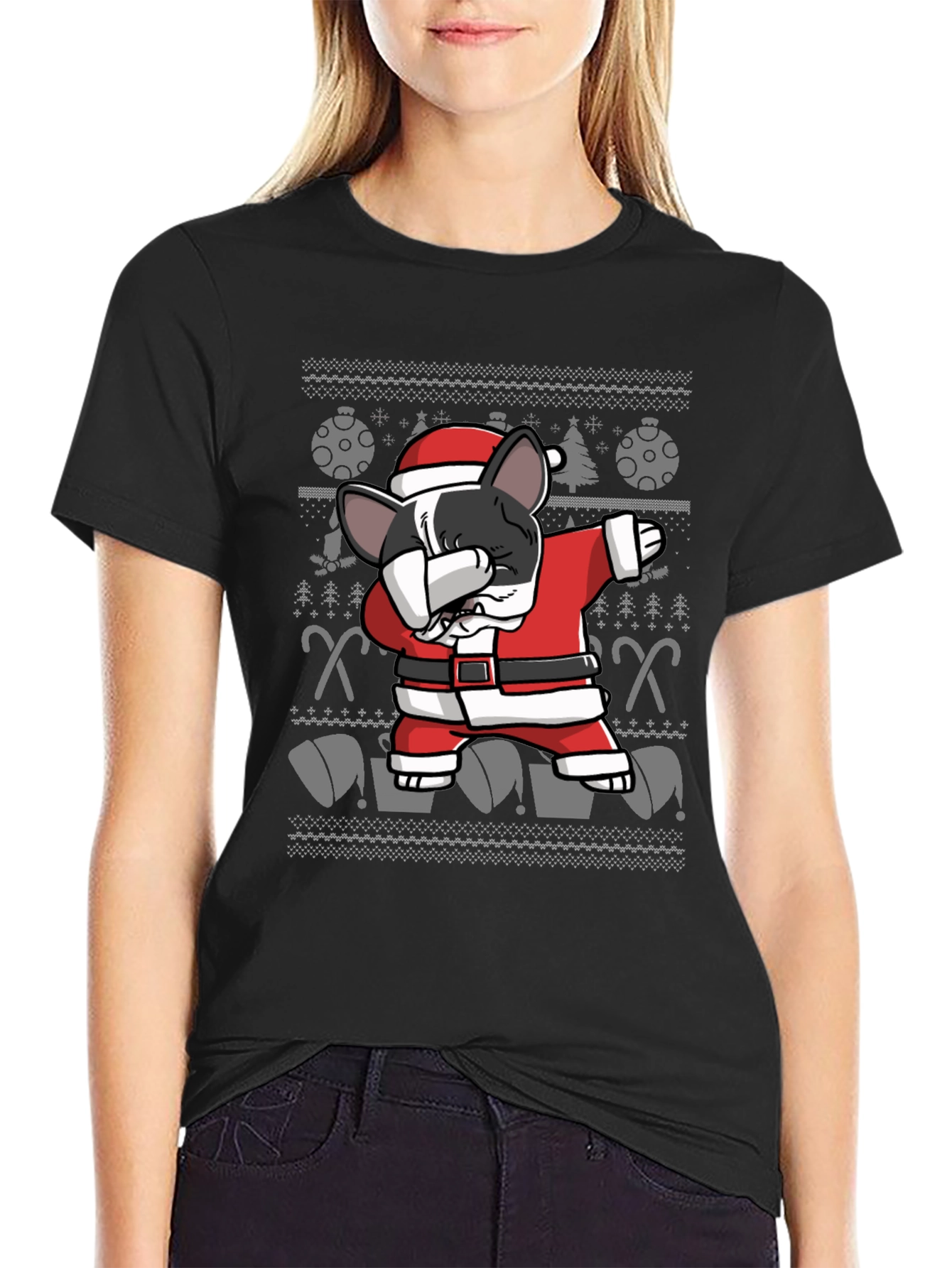 Dabbing Santa Dog Christmas Ugly Sweater T-Shirt
