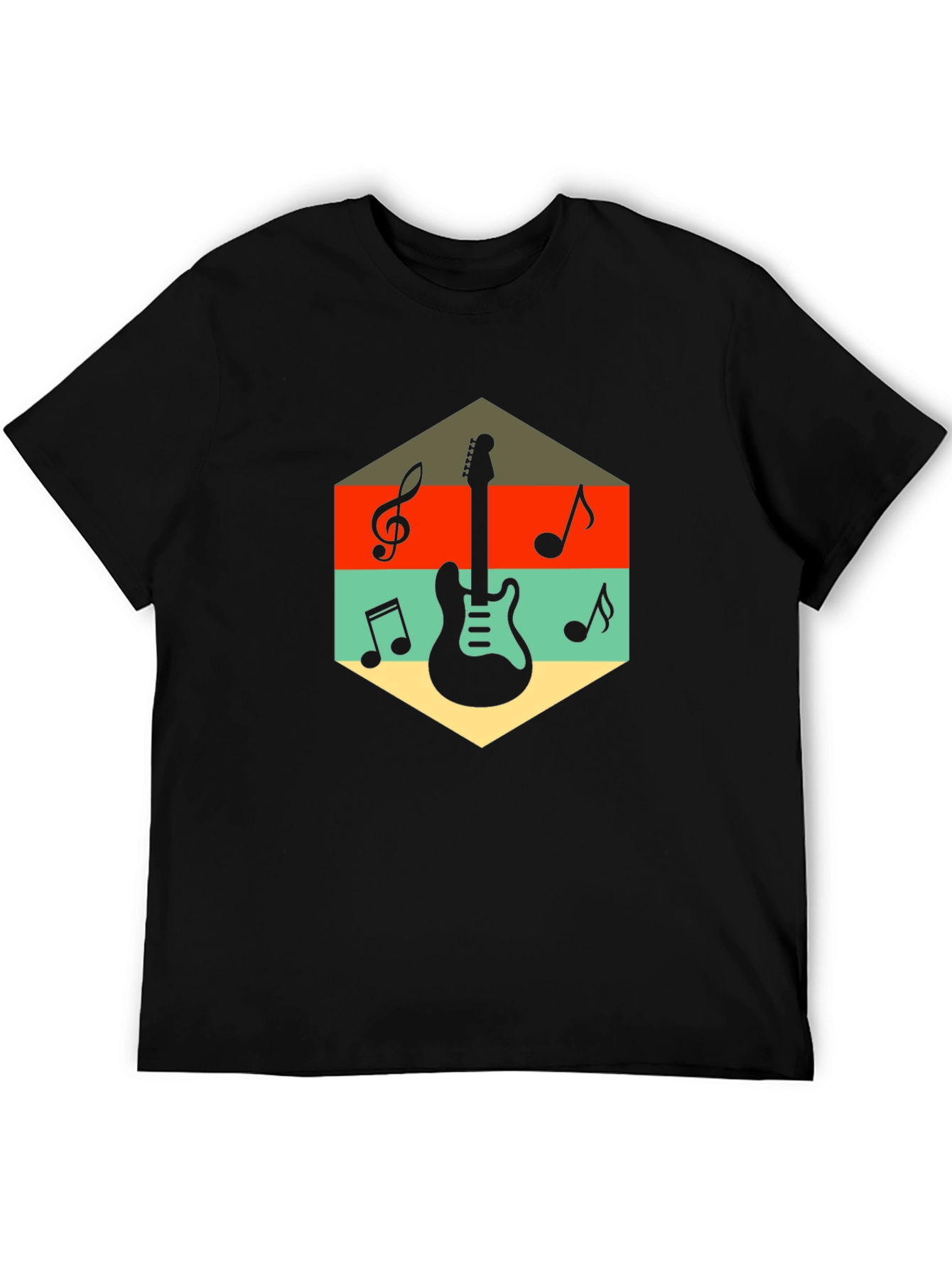 Retro Guitar & Music Note Graphic T-Shirt