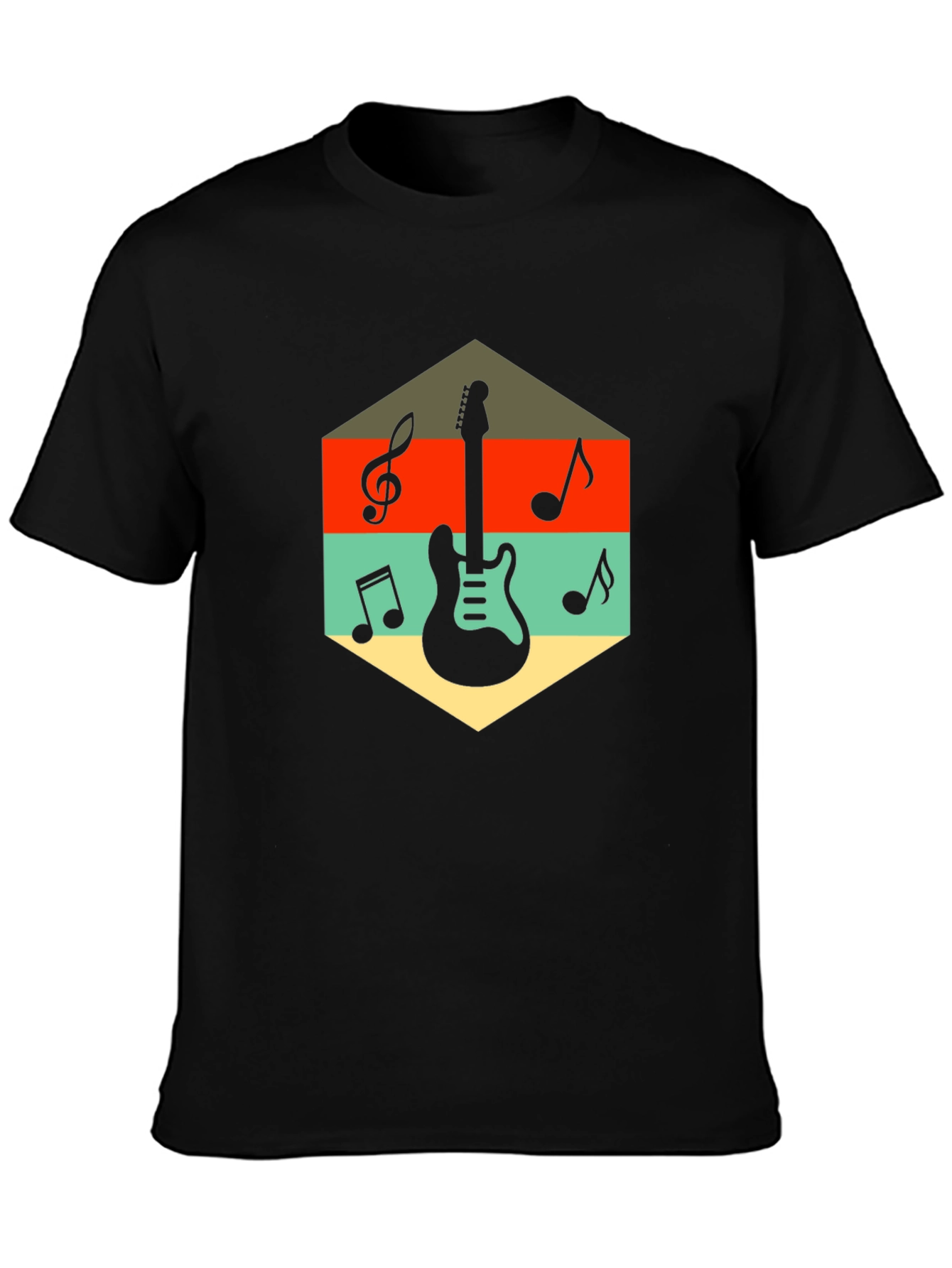 Retro Guitar & Music Note Graphic T-Shirt
