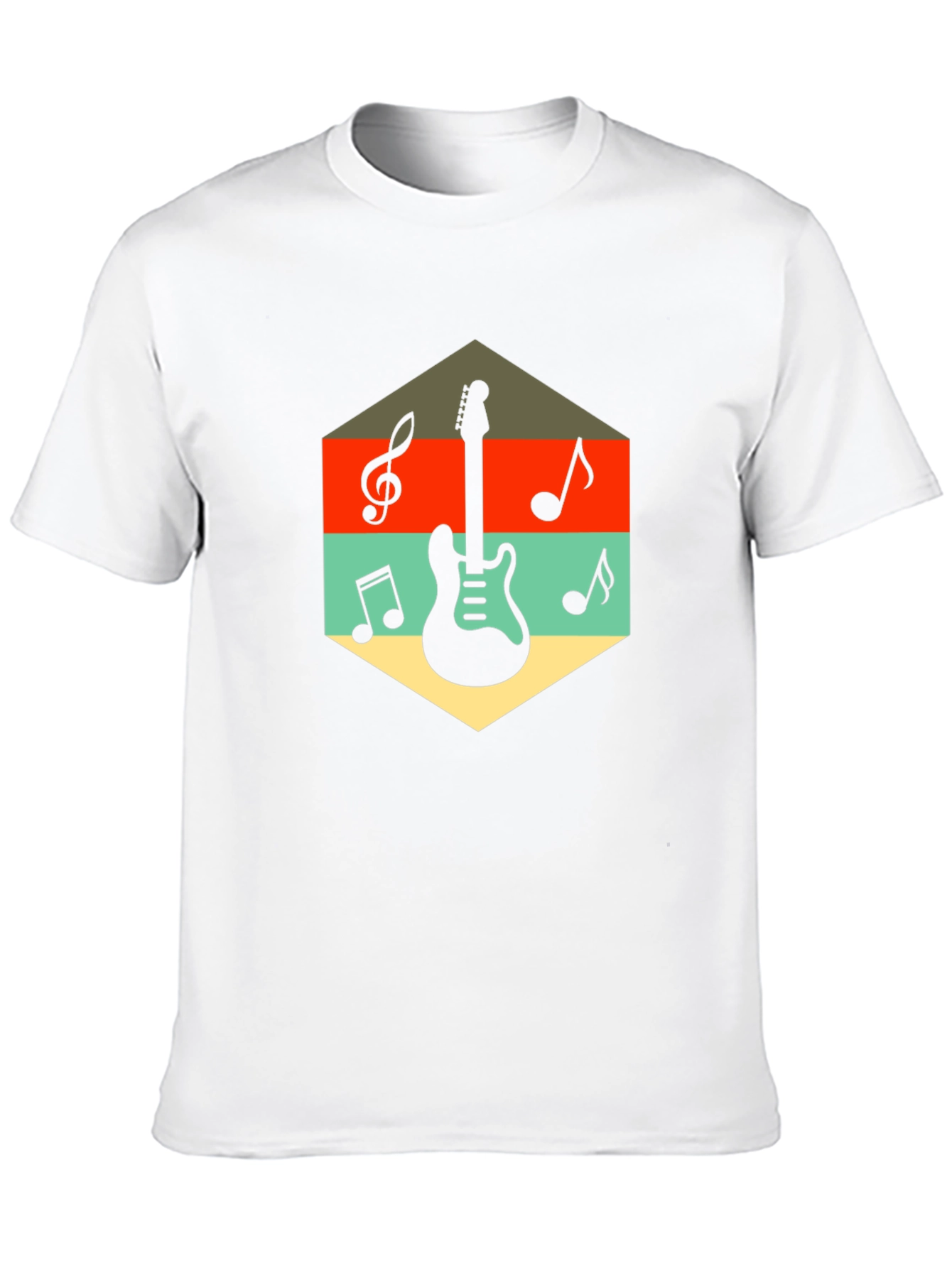 Retro Guitar & Music Note Graphic T-Shirt