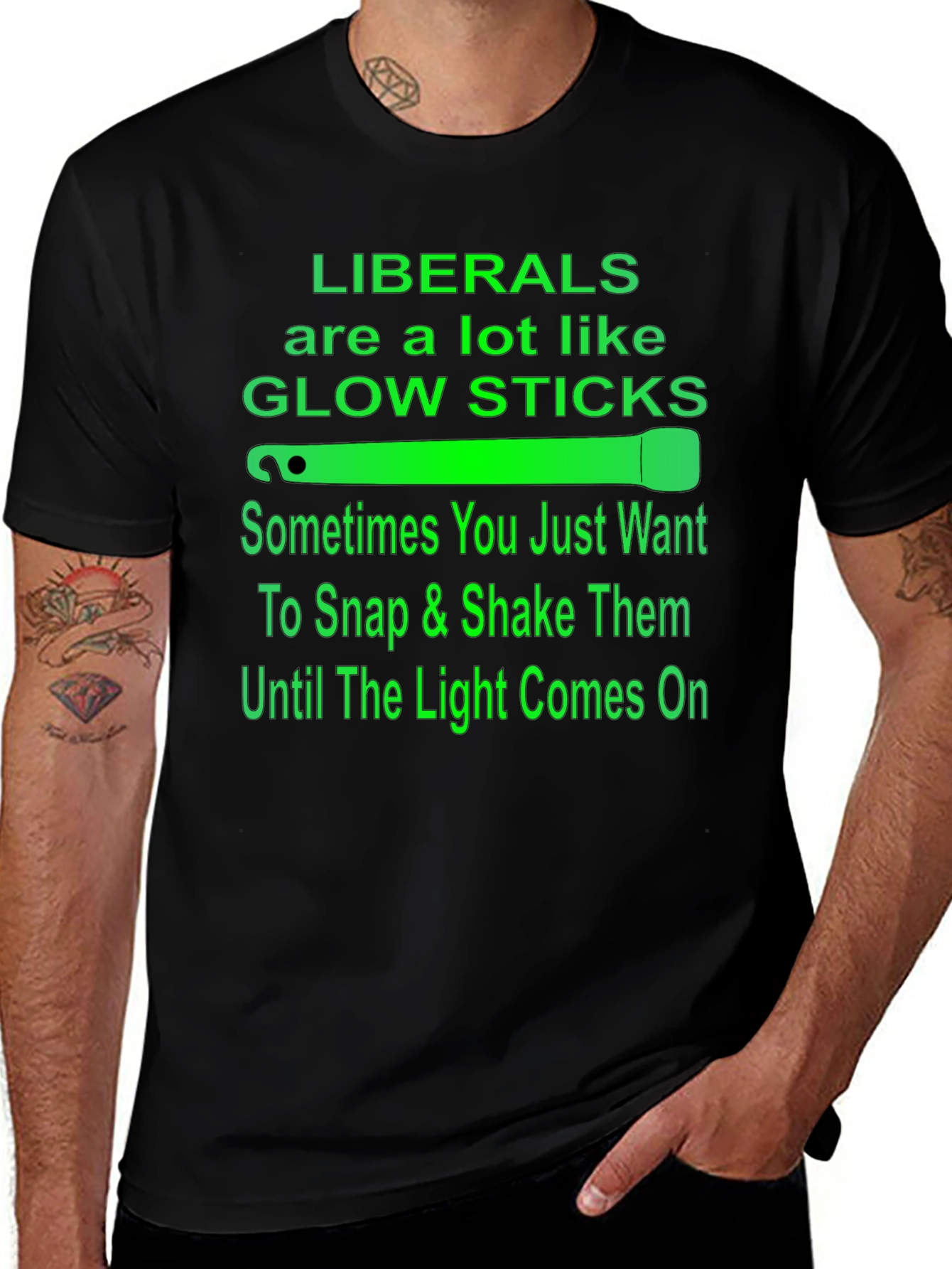 Liberals Glow Sticks Black Graphic T-Shirt