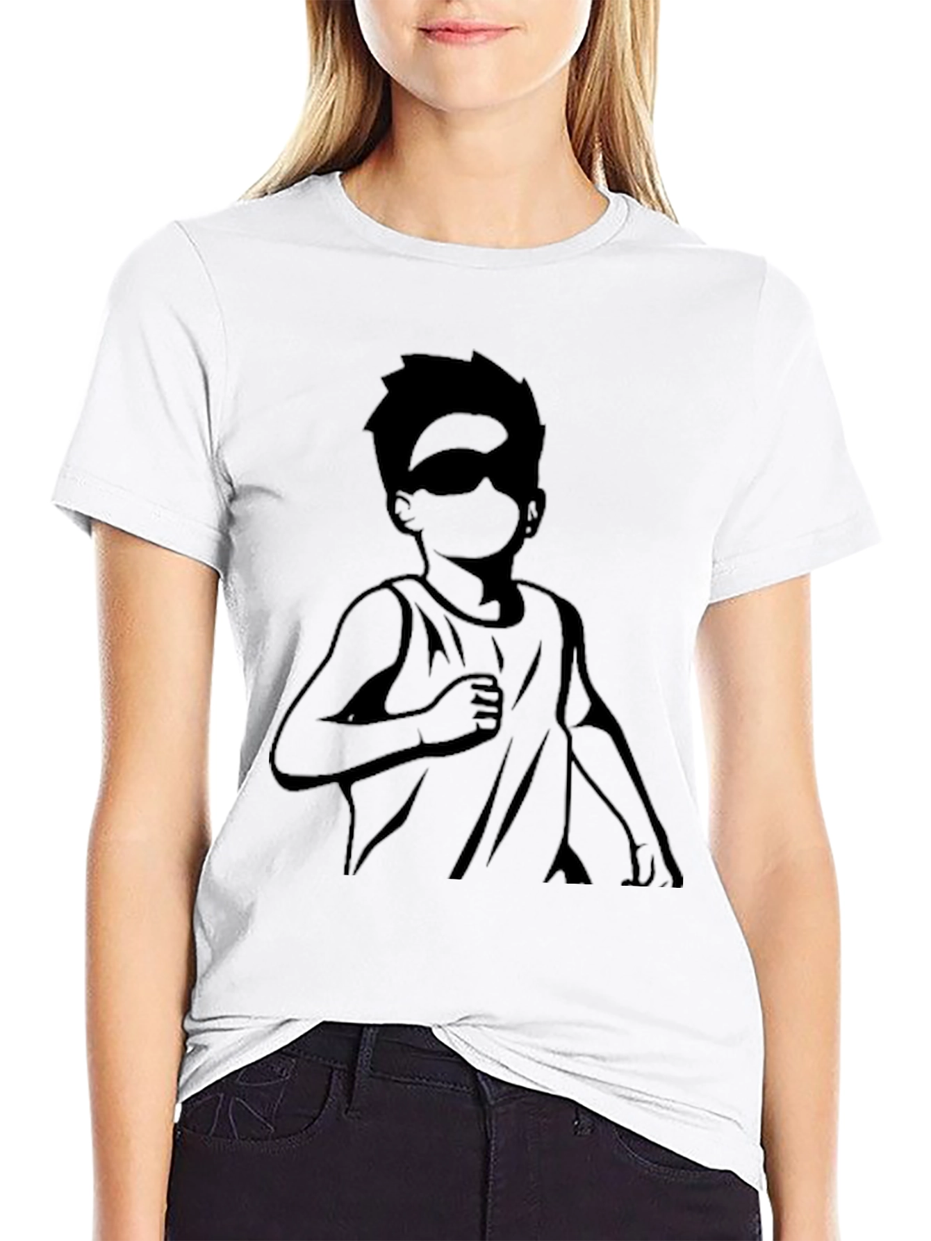 Black T-Shirt with Boy Silhouette Graphic