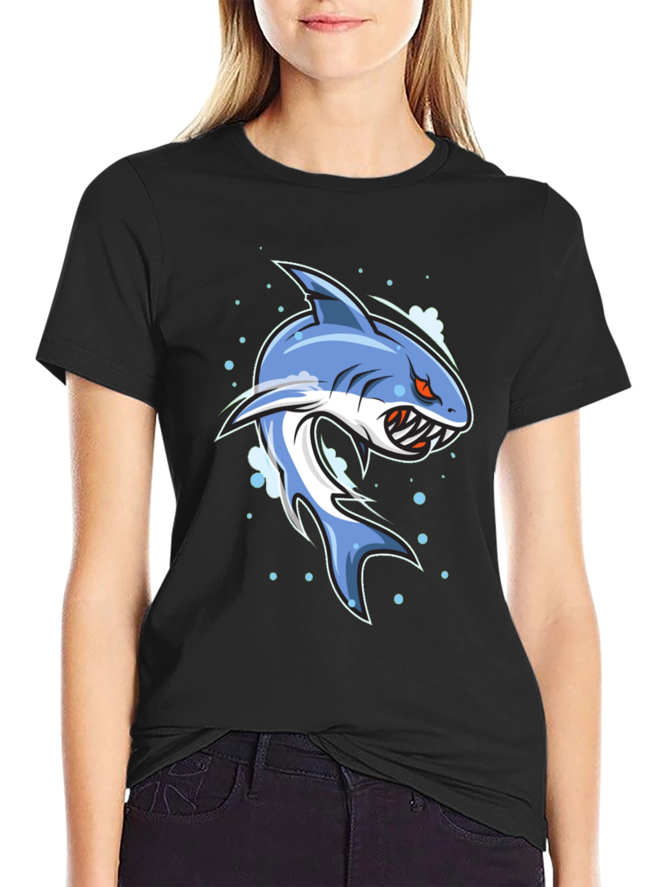 Shark Graphic Print Black T-Shirt for Men