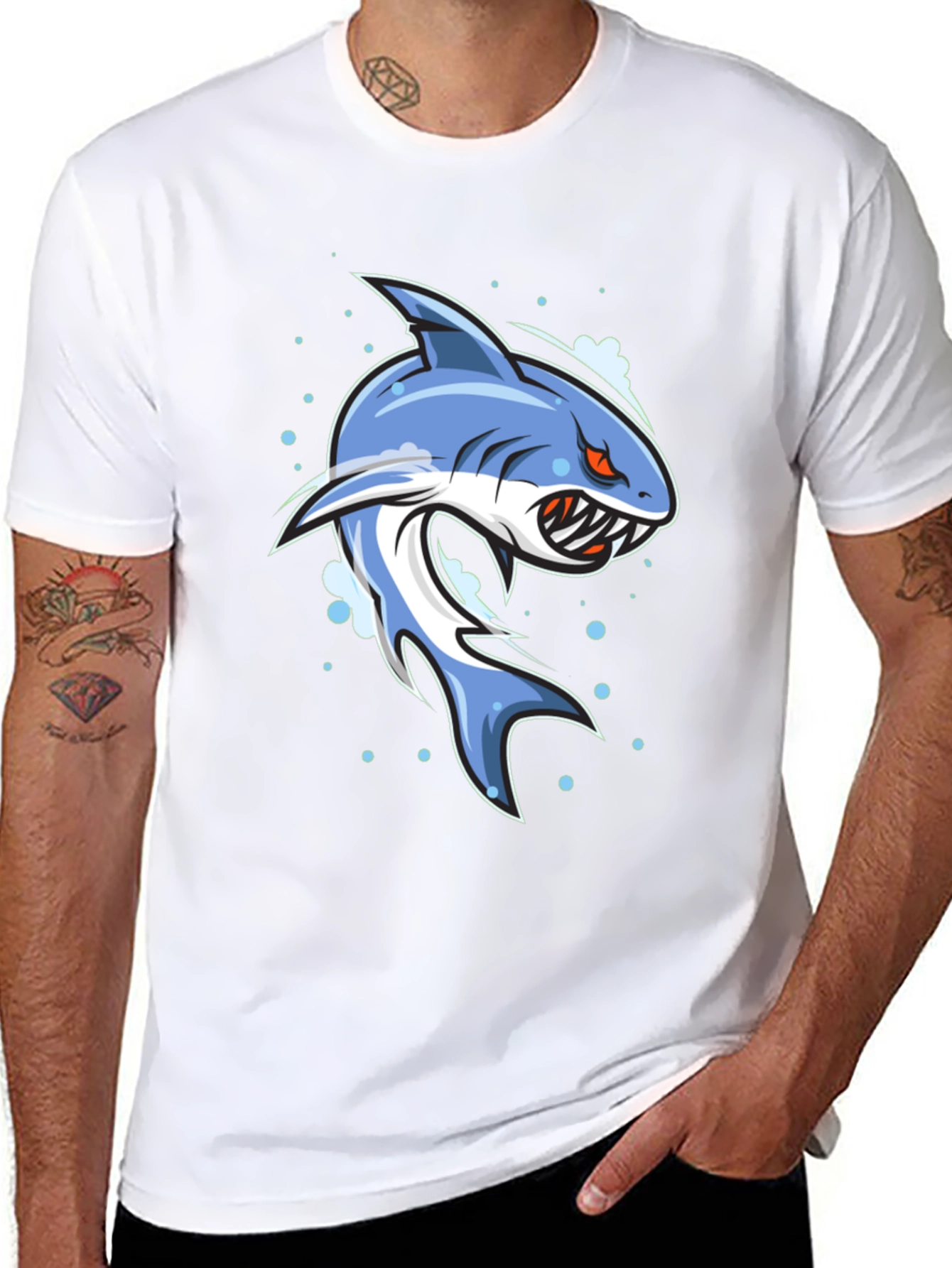 Shark Graphic Print Black T-Shirt for Men