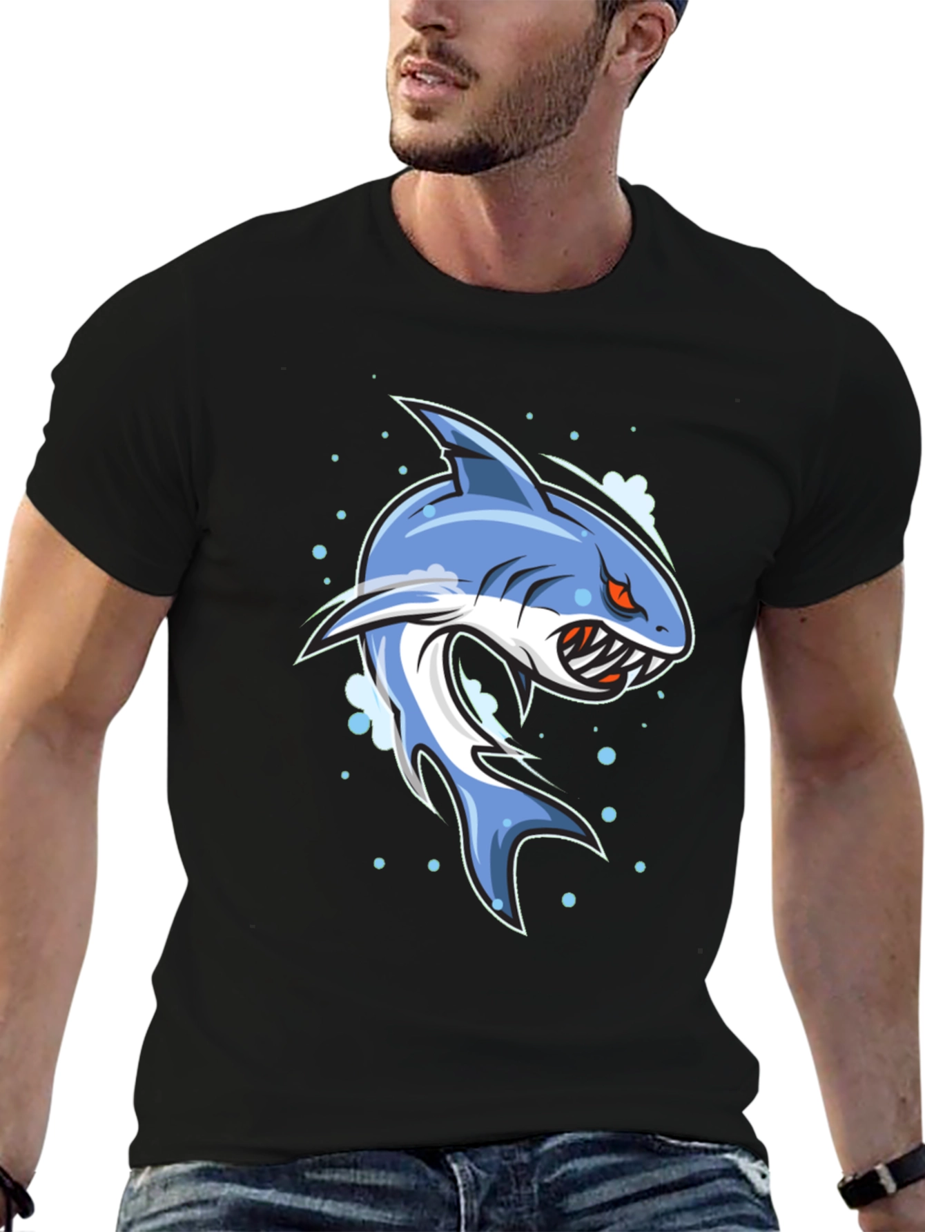 Shark Graphic Print Black T-Shirt for Men