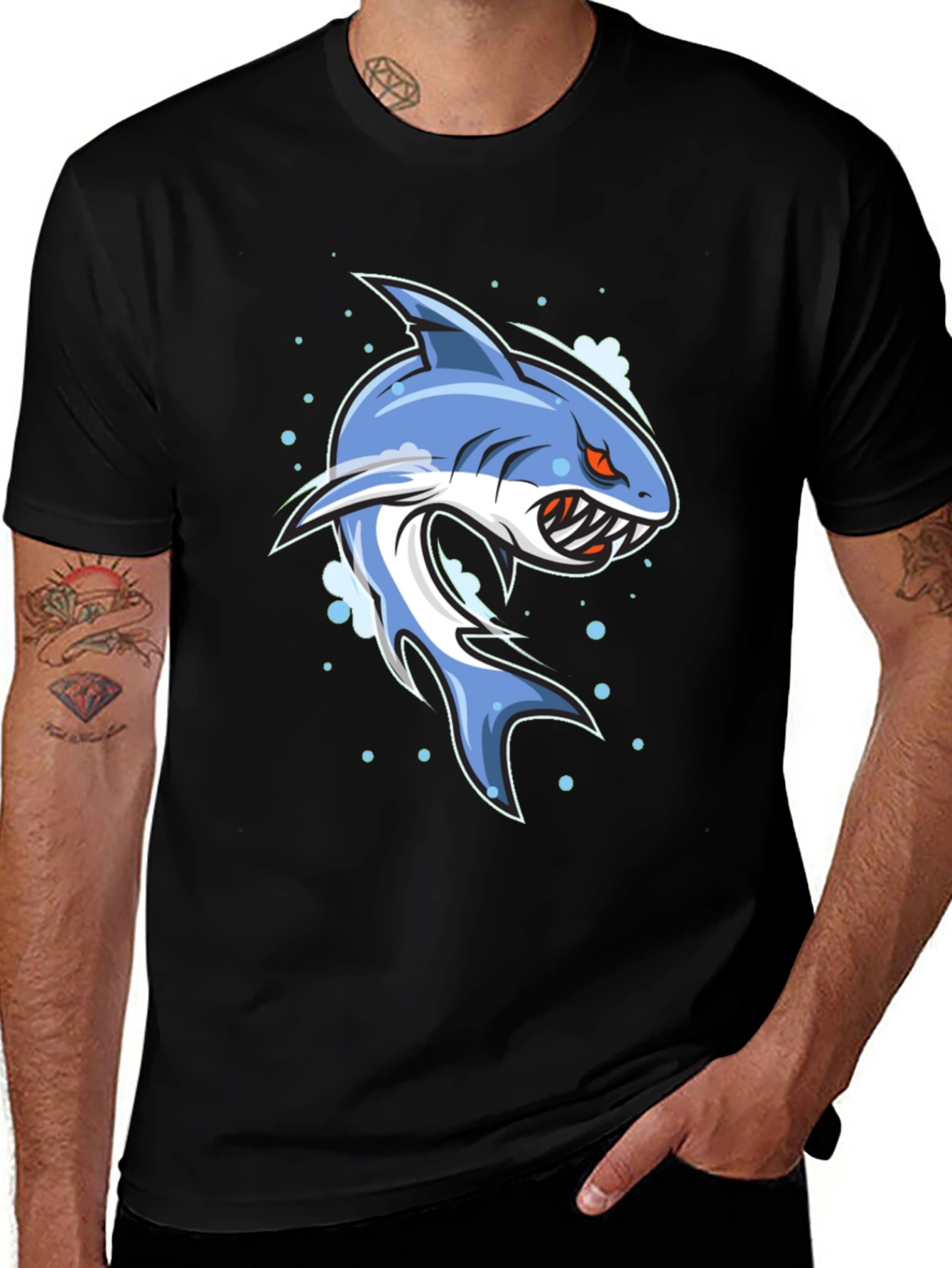 Shark Graphic Print Black T-Shirt for Men