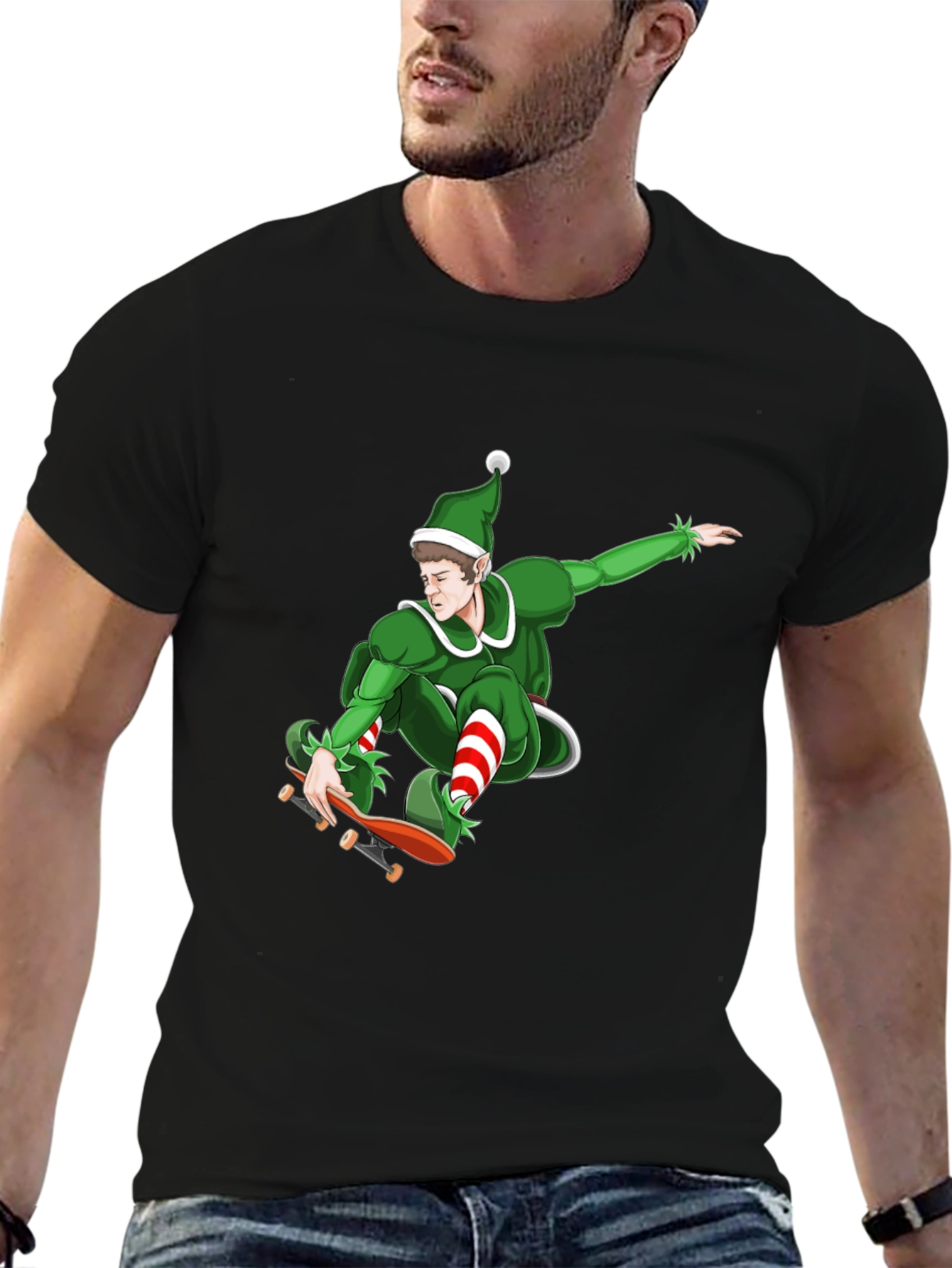 Skateboarding Elf Graphic T-Shirt - Holiday Fun!