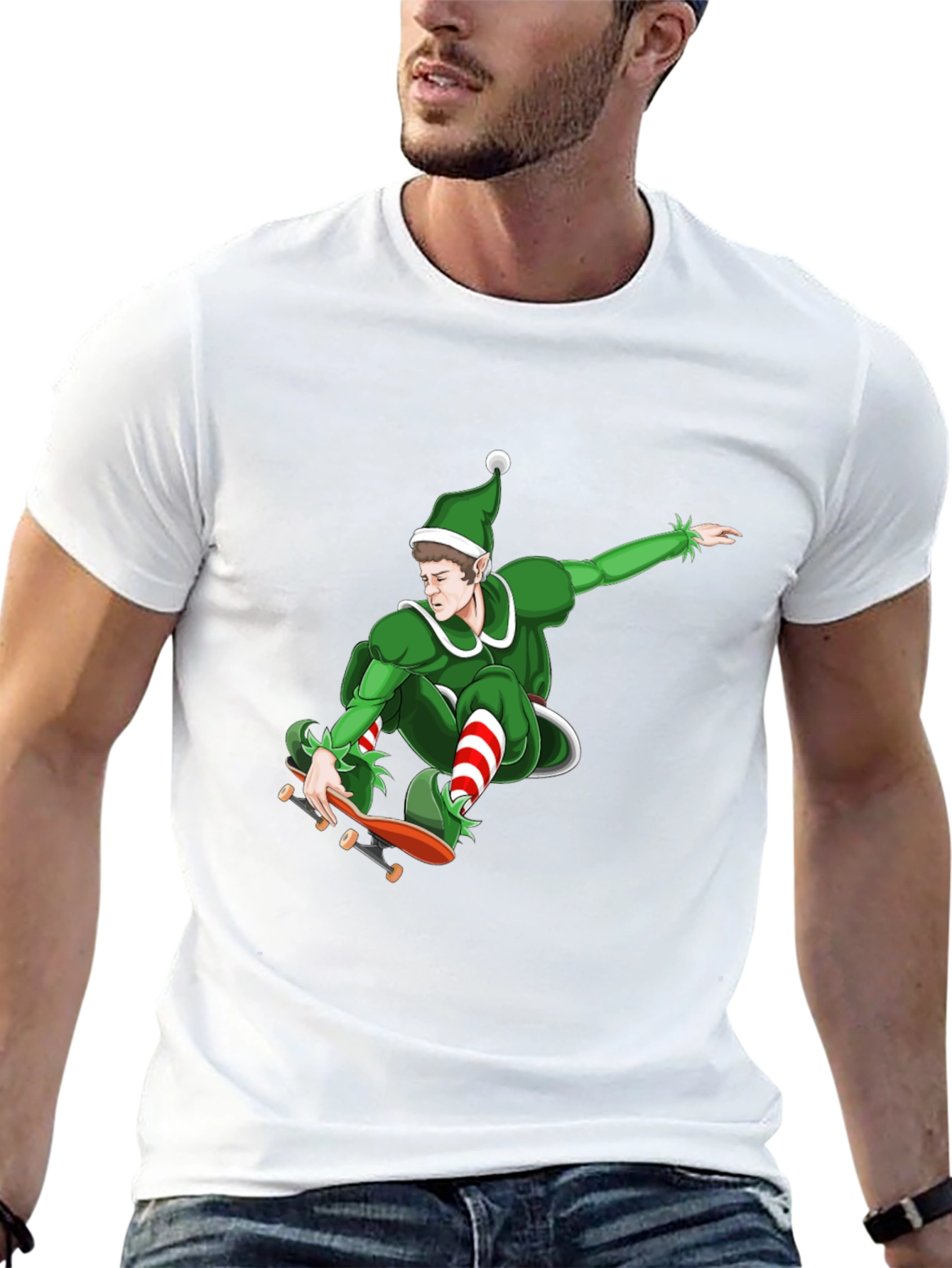 Skateboarding Elf Graphic T-Shirt - Holiday Fun!
