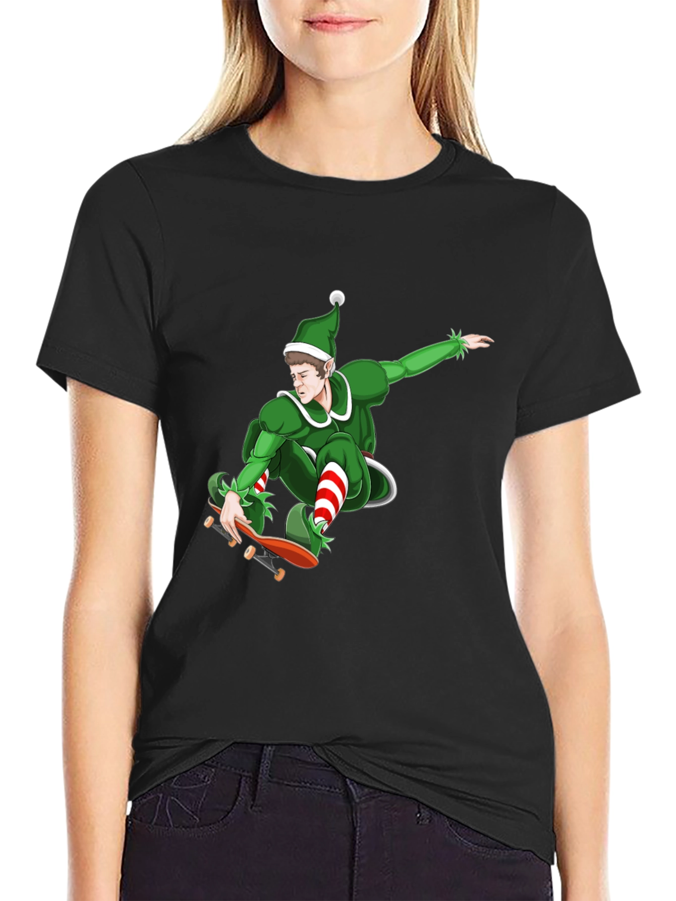 Skateboarding Elf Graphic T-Shirt - Holiday Fun!