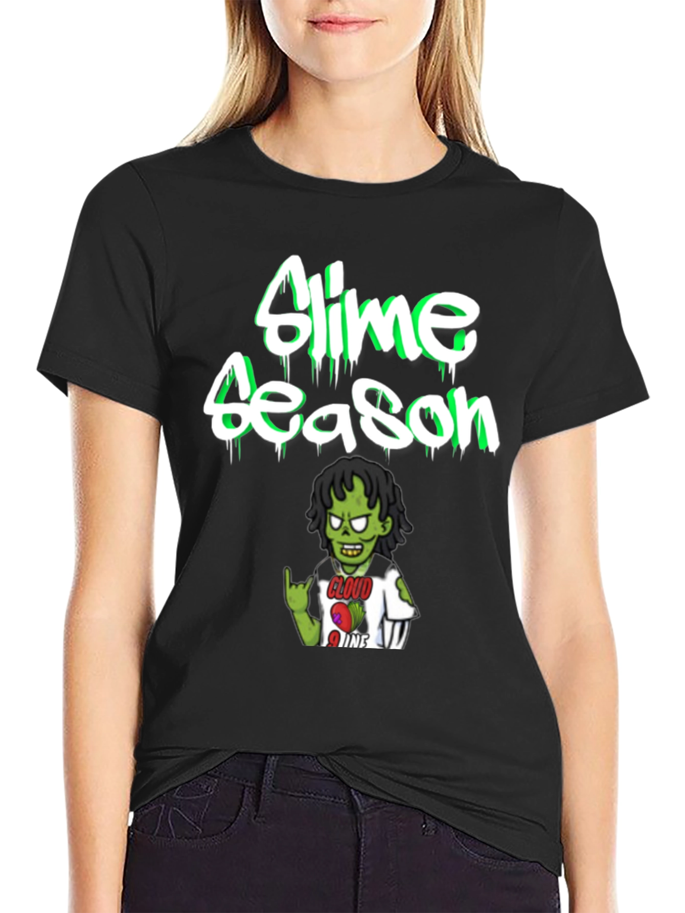 Slime Season Graphic Print Black T-Shirt