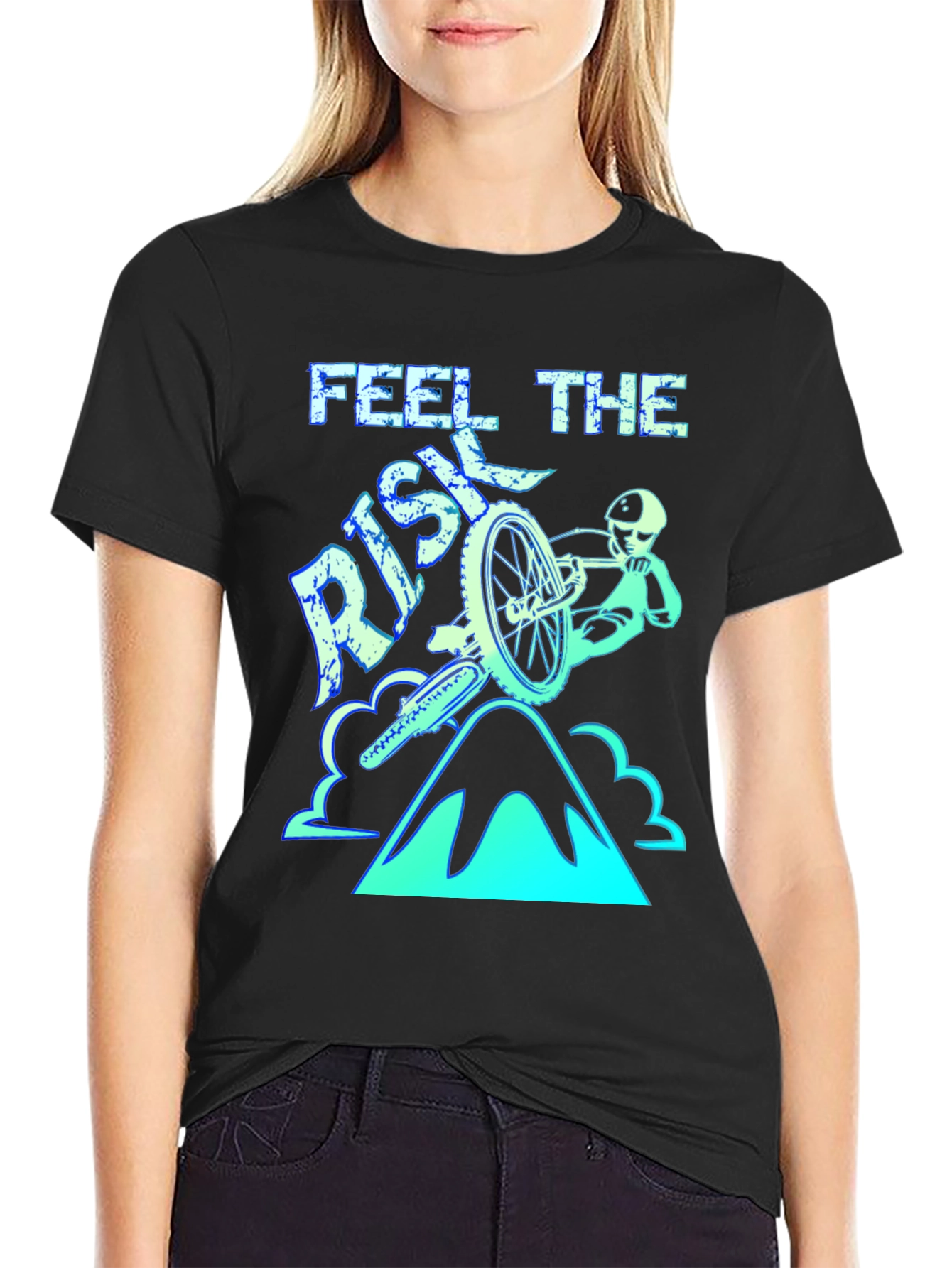 Feel the Risk Mountain Biking T-Shirt - Black