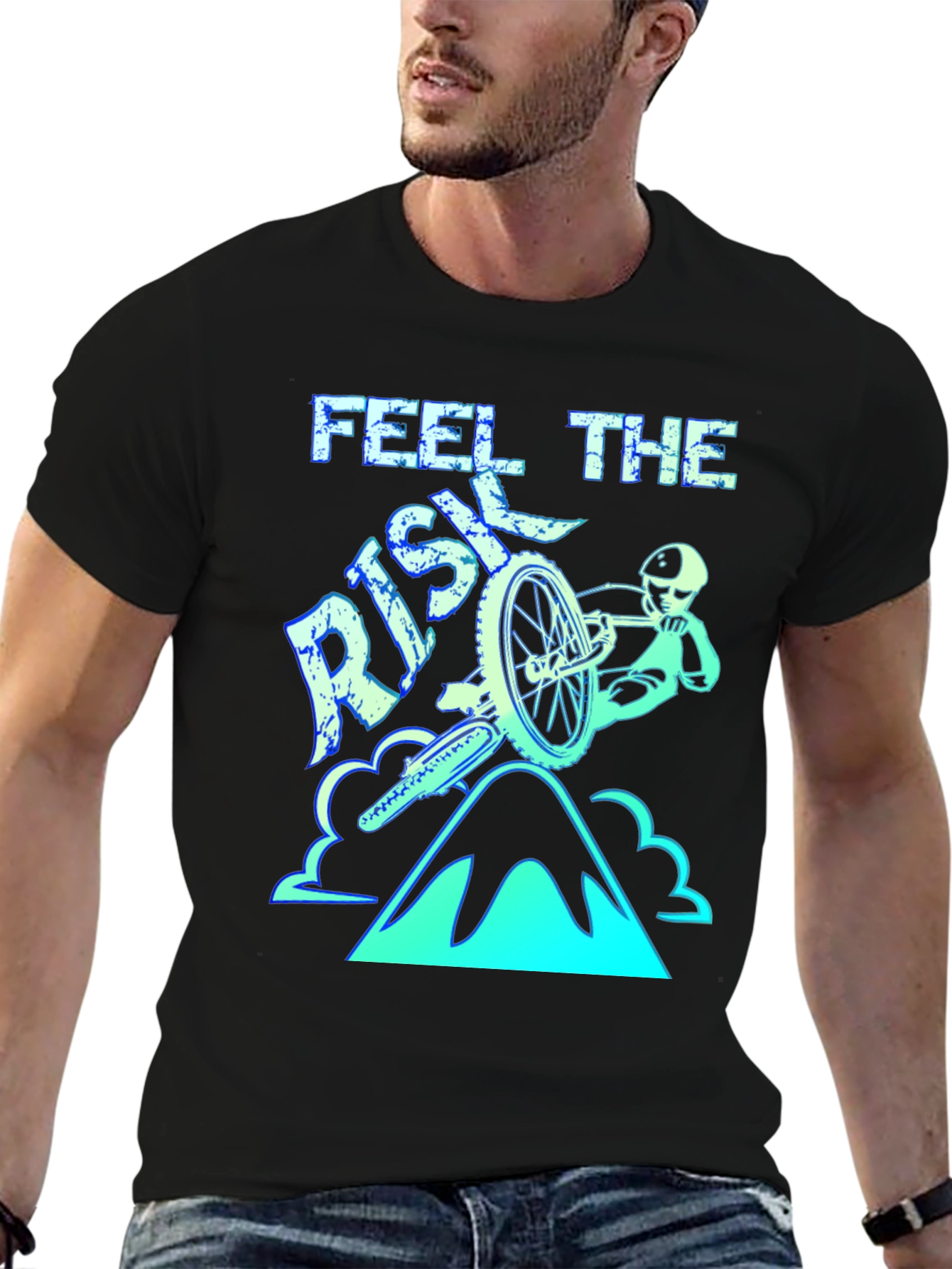 Feel the Risk Mountain Biking T-Shirt - Black