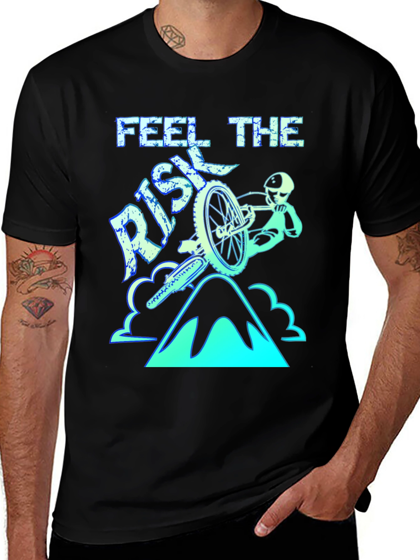 Feel the Risk Mountain Biking T-Shirt - Black