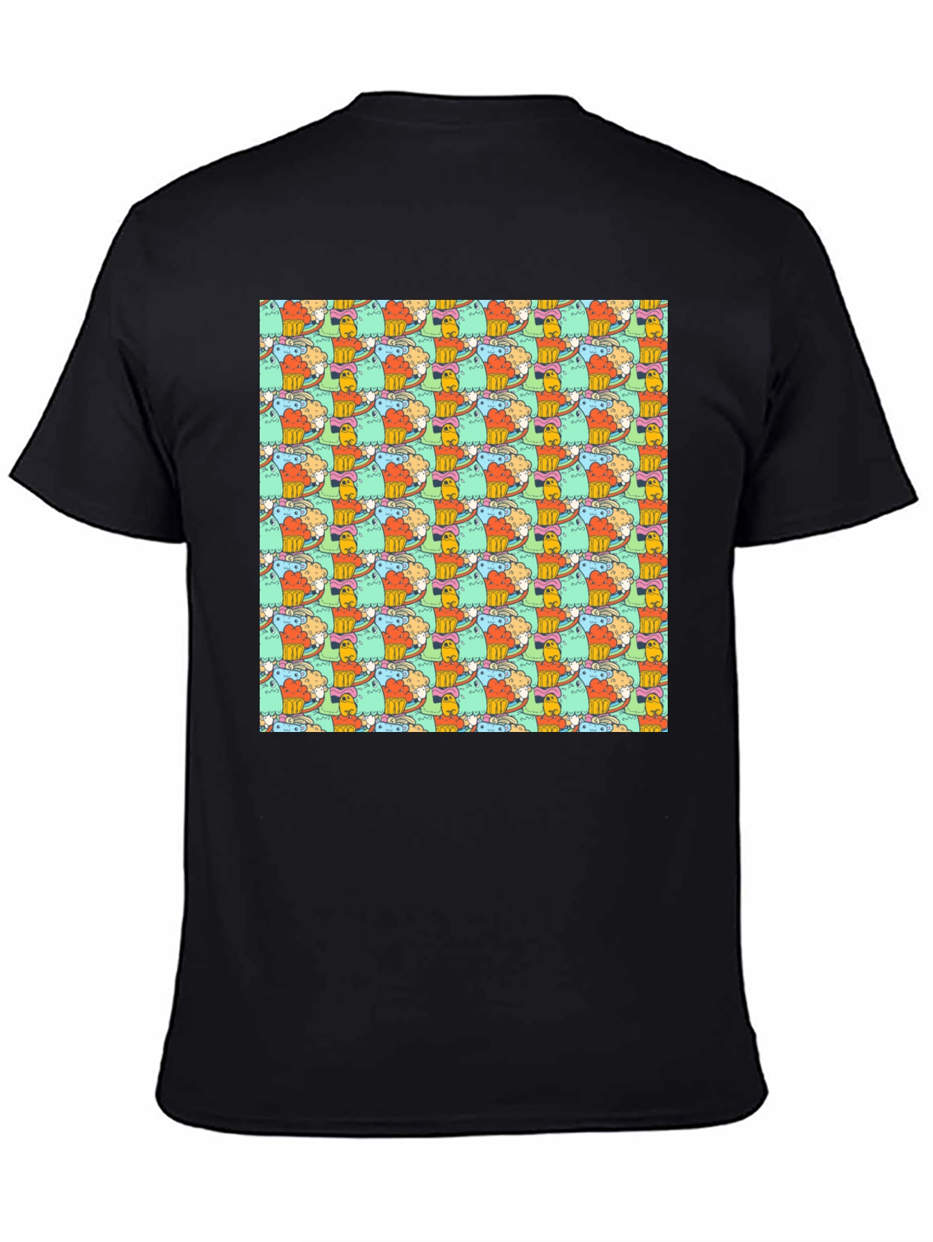 Fun Cartoon Character Pattern Black T-Shirt