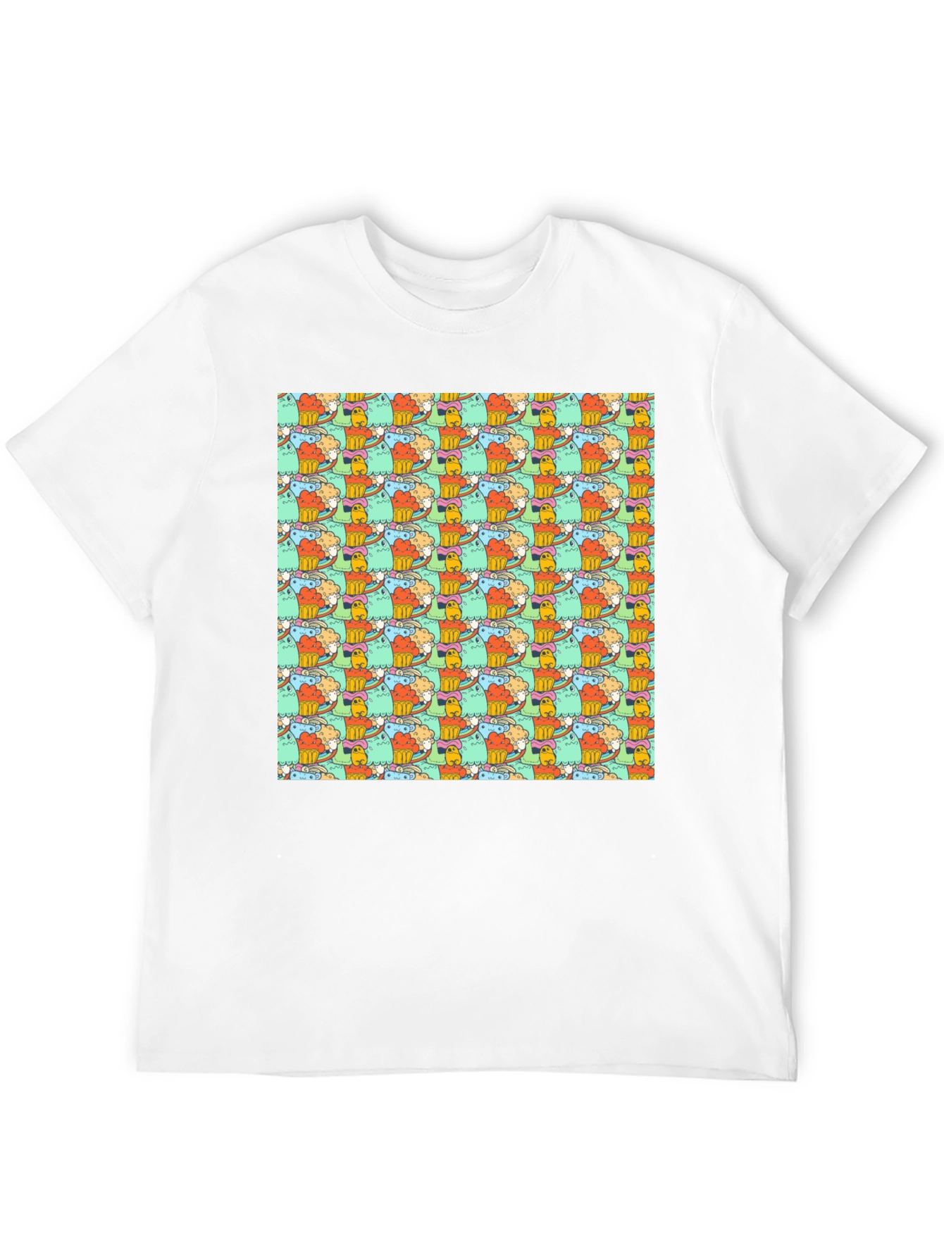 Fun Cartoon Character Pattern Black T-Shirt
