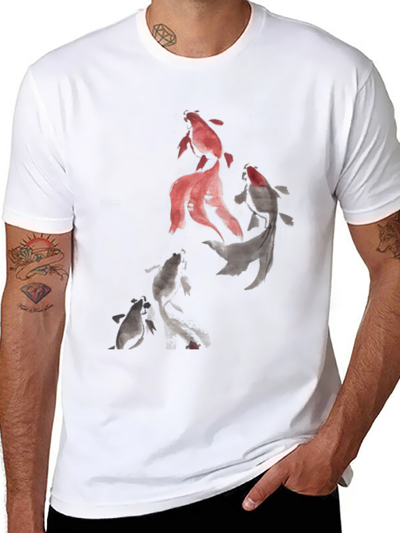 Koi Fish Graphic Print Black T-Shirt
