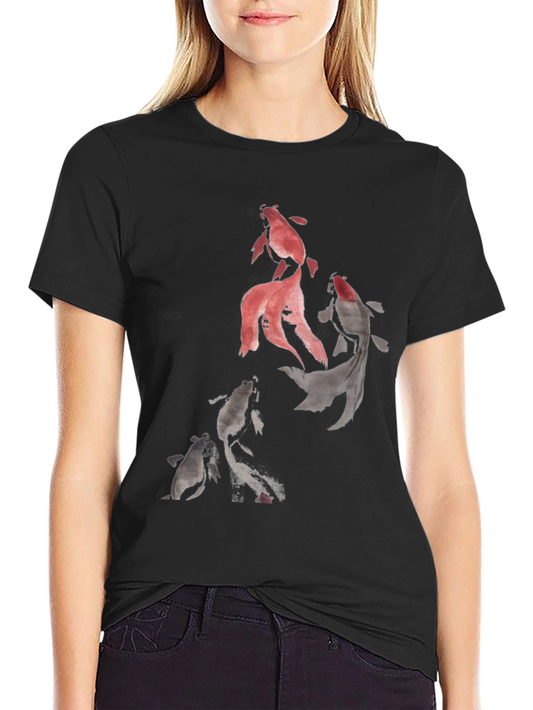 Koi Fish Graphic Print Black T-Shirt