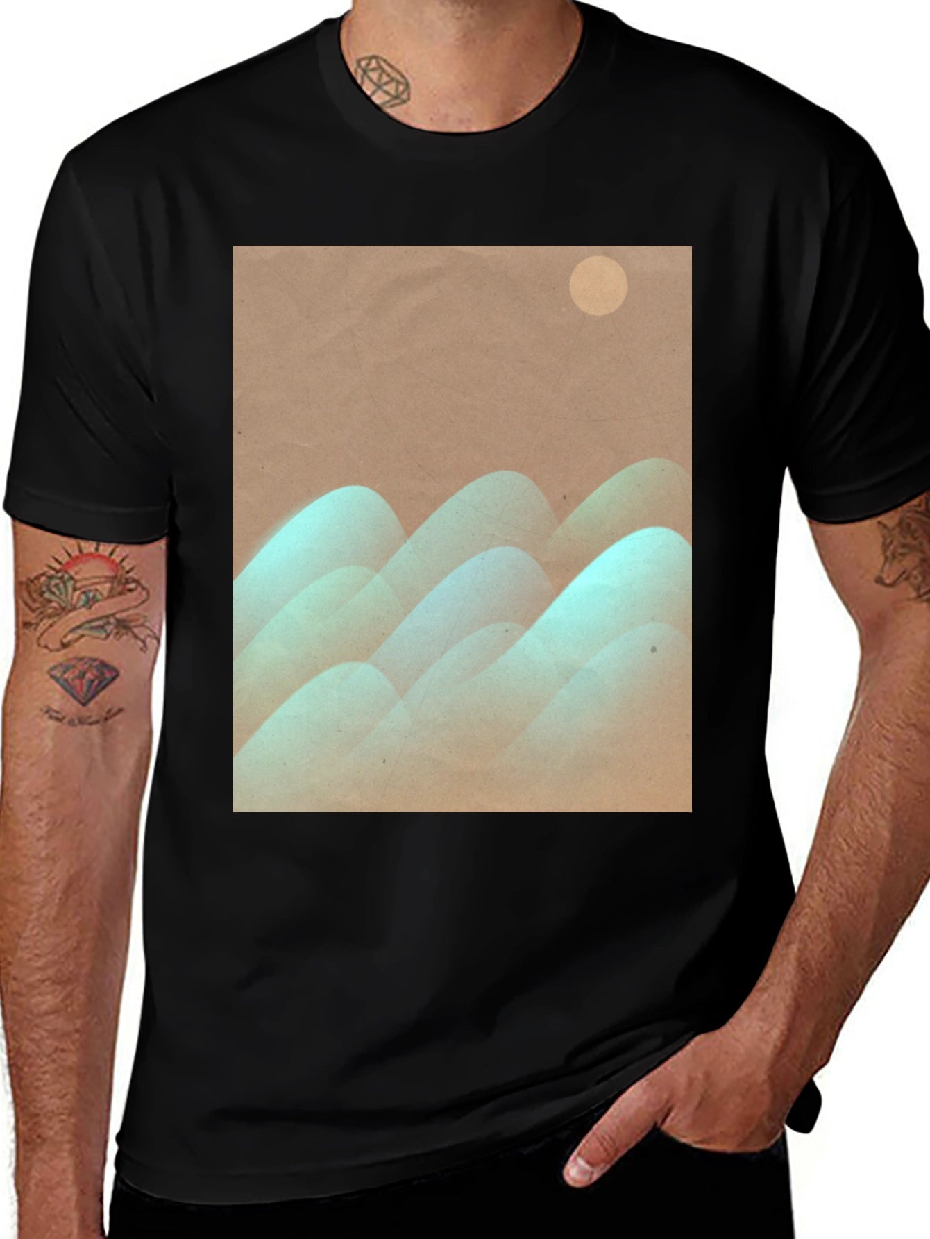 Abstract Mountain Graphic Tee - Stylish Black T-Shirt