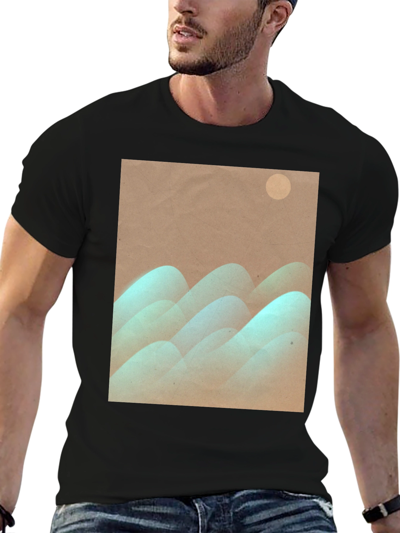 Abstract Mountain Graphic Tee - Stylish Black T-Shirt