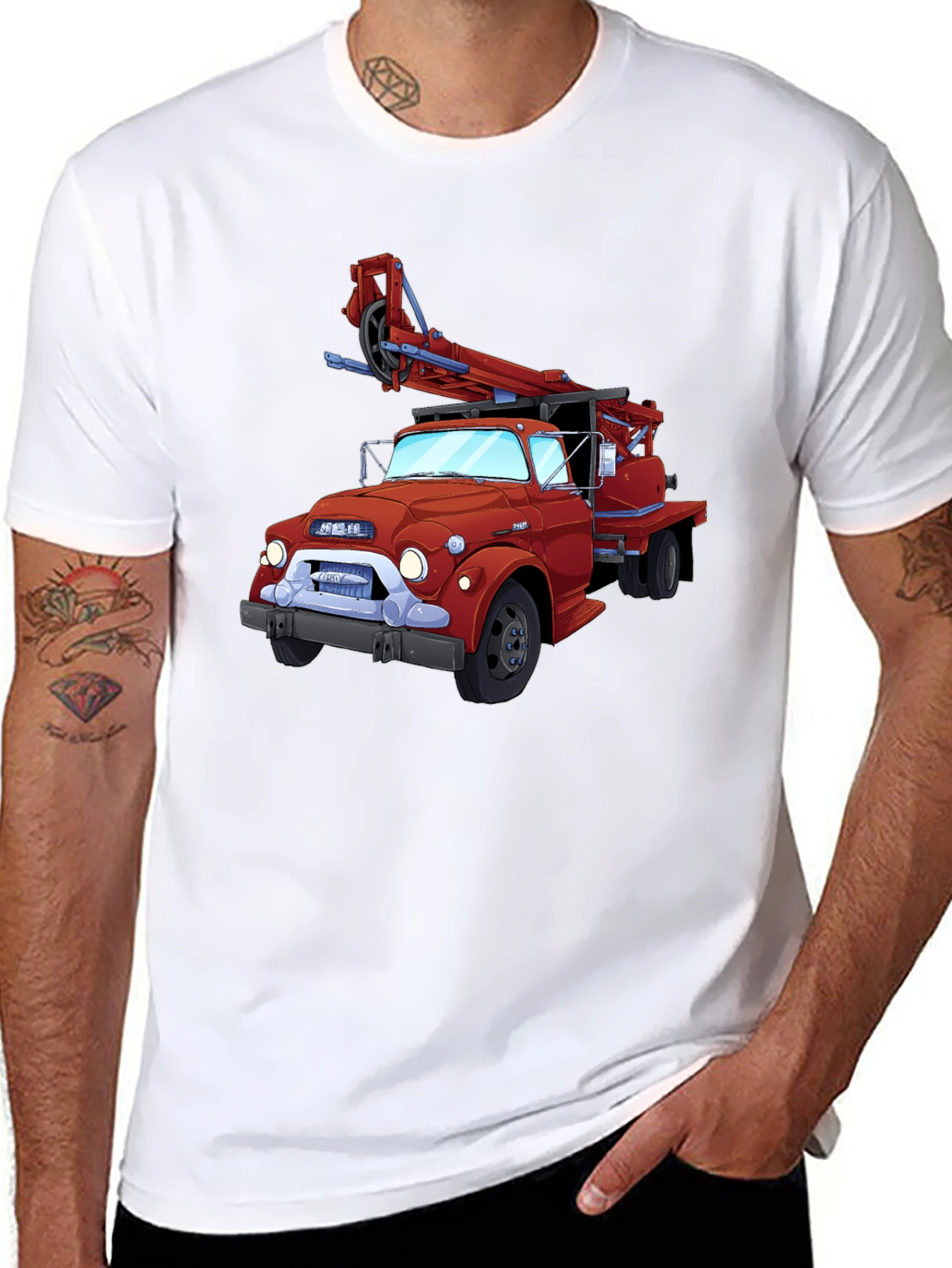 Cartoon Fire Truck Graphic T-Shirt - Classic Style