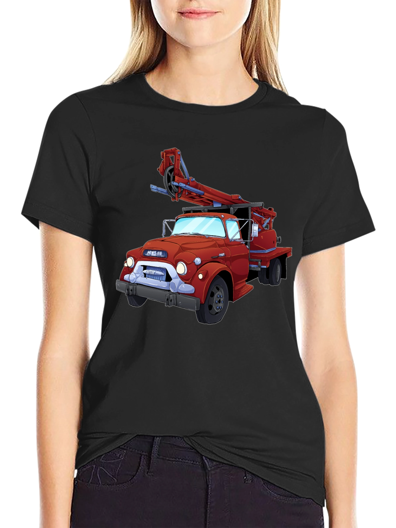 Cartoon Fire Truck Graphic T-Shirt - Classic Style