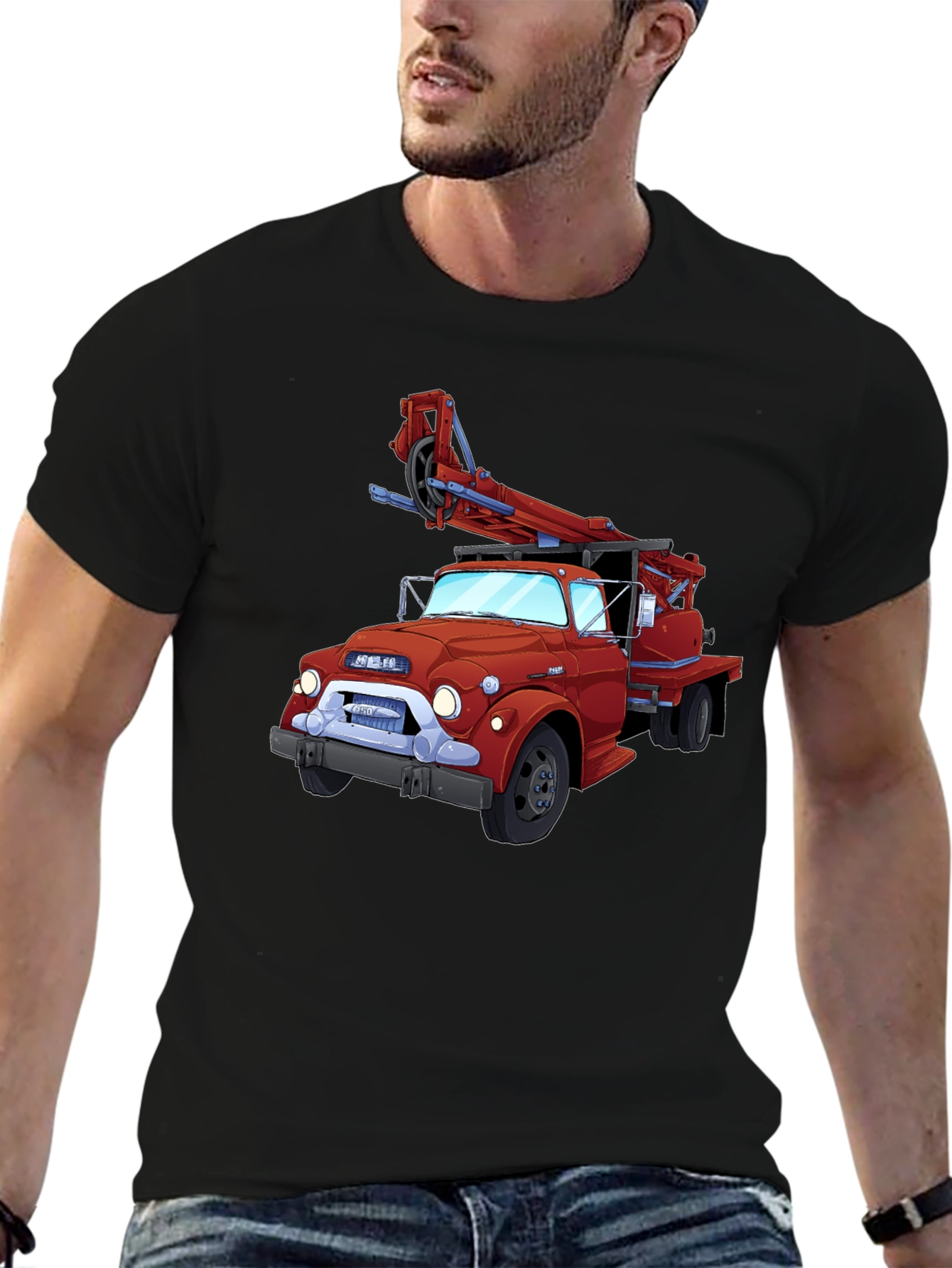 Cartoon Fire Truck Graphic T-Shirt - Classic Style